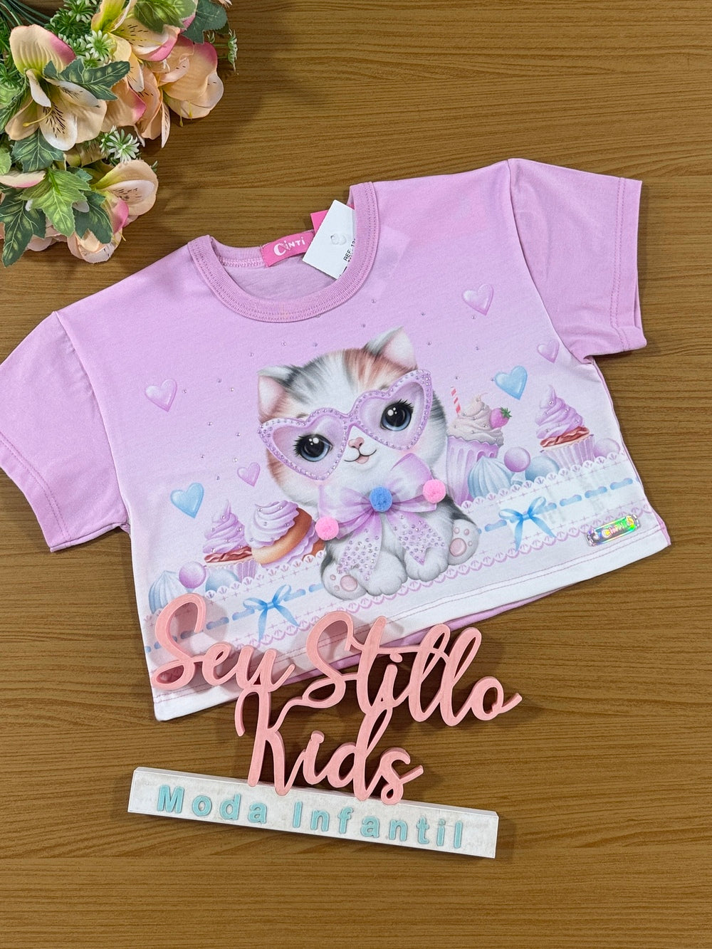 Blusa Infantil Cinti Verão Lilás Gatinha