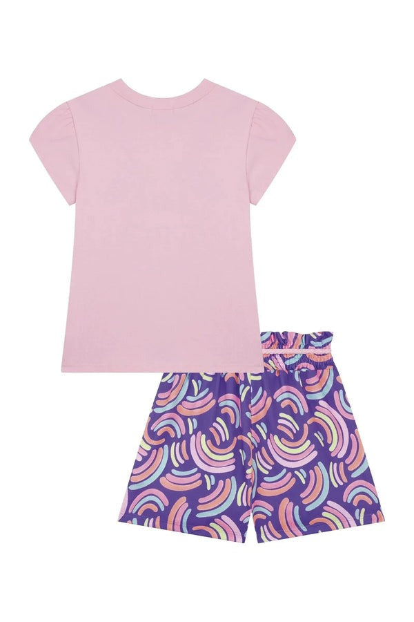 Conjunto Infantil Kukiê Verão com Shorts Roxo e Blusa Rosa Frutinha Cute