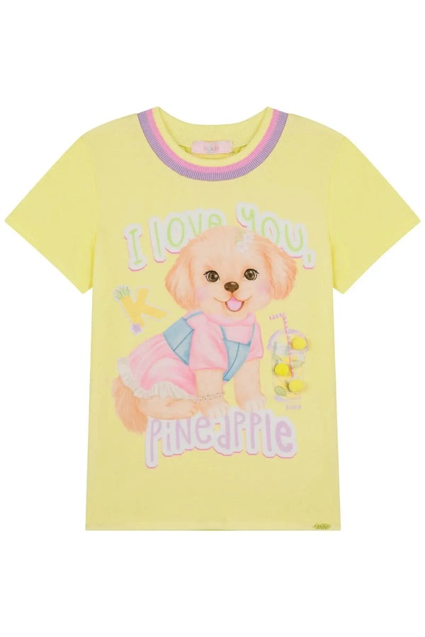 Blusa Infantil Kukiê Verão Amarela Cachorrinha