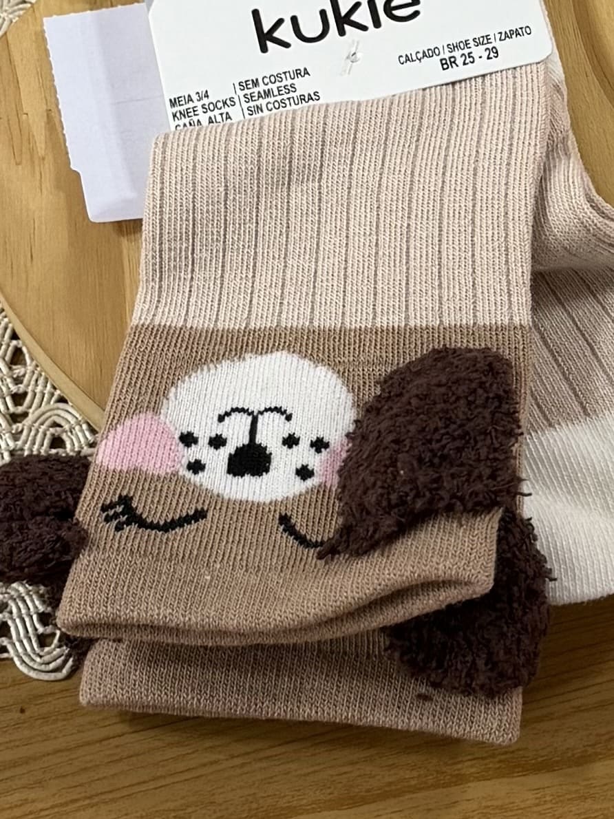 Meia Infantil 3/4 Kukiê Inverno Marrom Cachorrinha