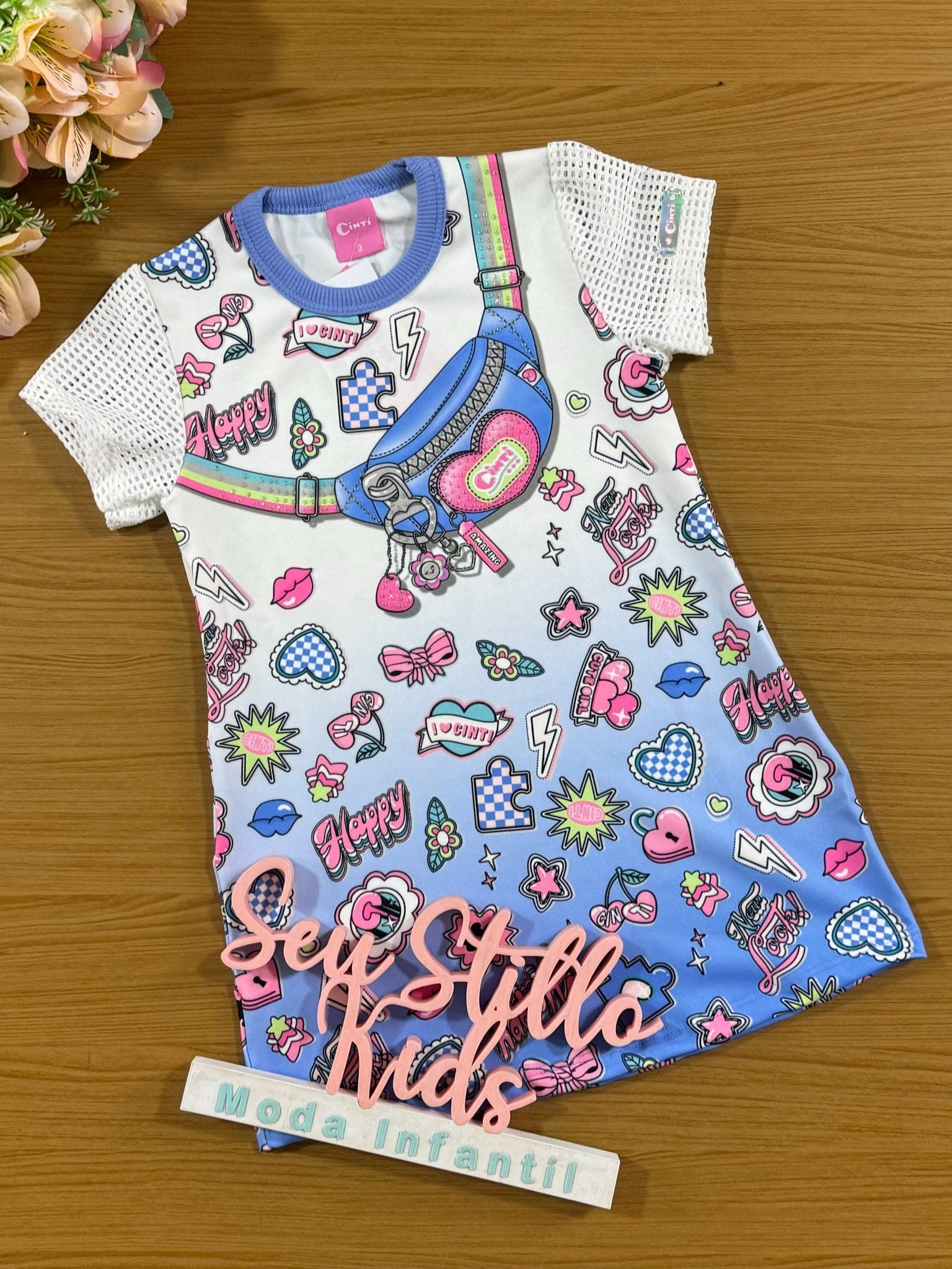 Vestido Infantil Cinti Verão Azul Pochete