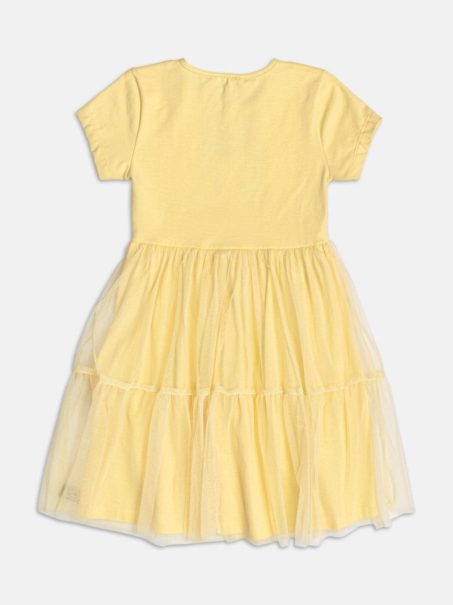 Vestido Infantil Momi Verão Amarelo com Tule Daisy Duck Disney