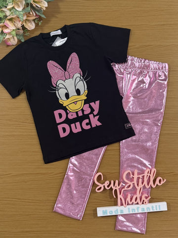 Conjunto Infantil Momi Inverno com Legging Rosa Metalizada e Blusa Daisy Disney