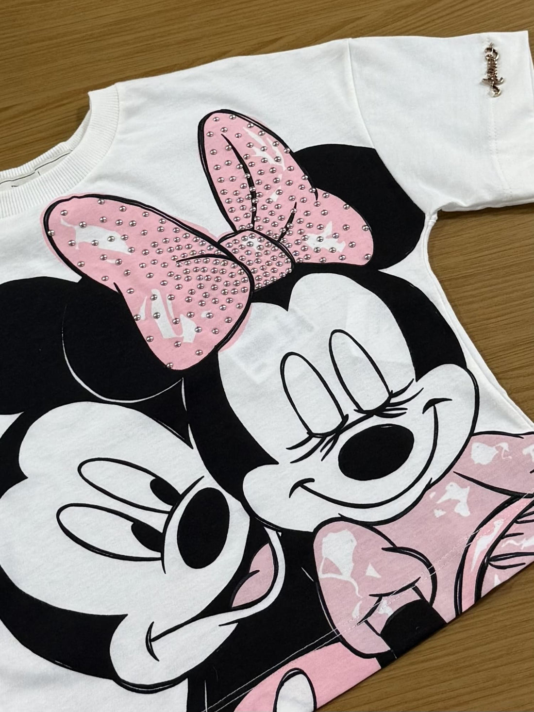 Blusa Infantil Animê Inverno Branca Mickey e Minnie com Strass Disney