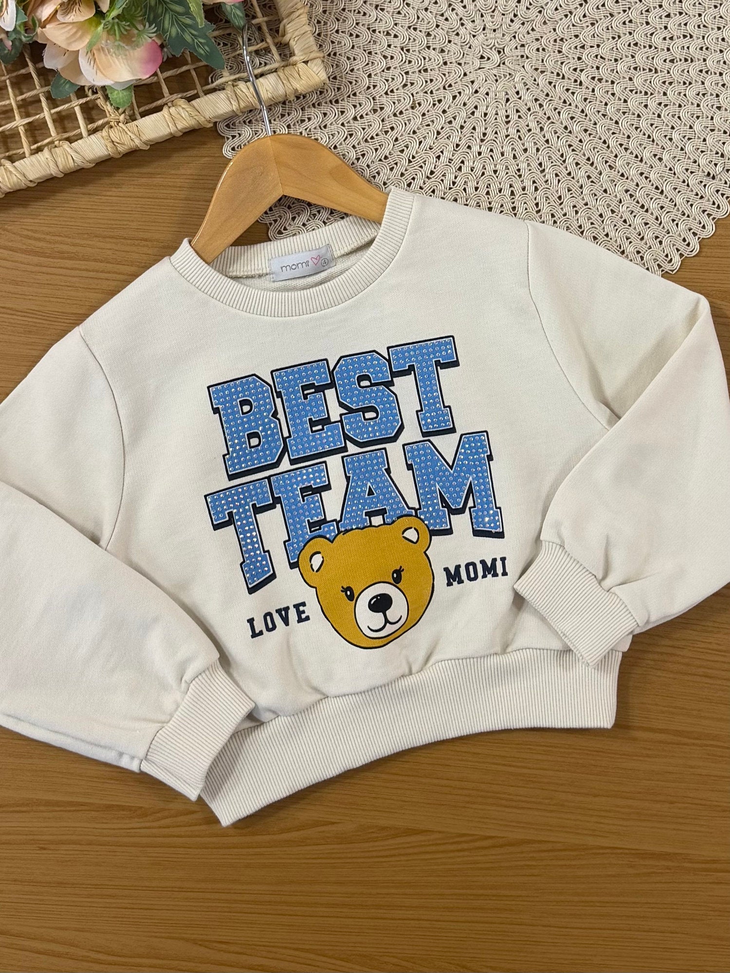 Conjunto Infantil Momi Inverno com Saia Azul e Moletom sem Flanela Best Team