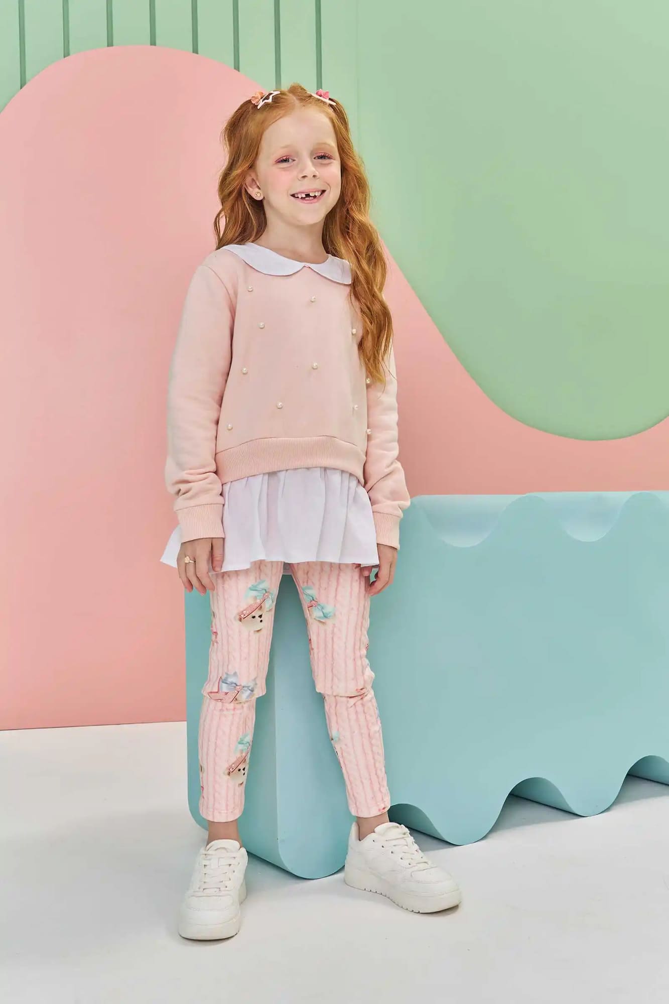 Conjunto Infantil Kukiê Inverno com Calça e Casaco Rosa com Pérolas