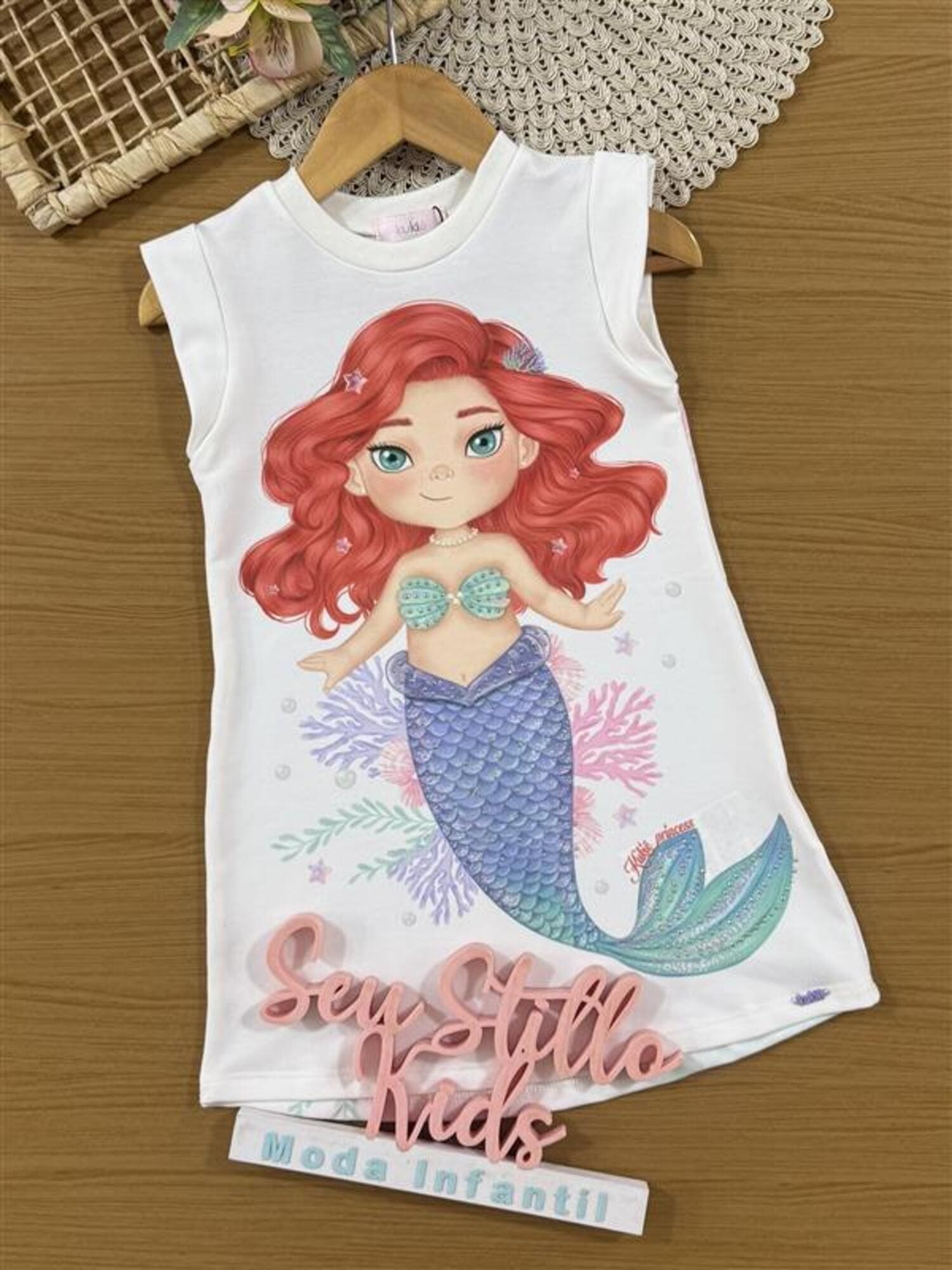 Vestido Infantil Kukiê Verão Branco Princesa Ariel
