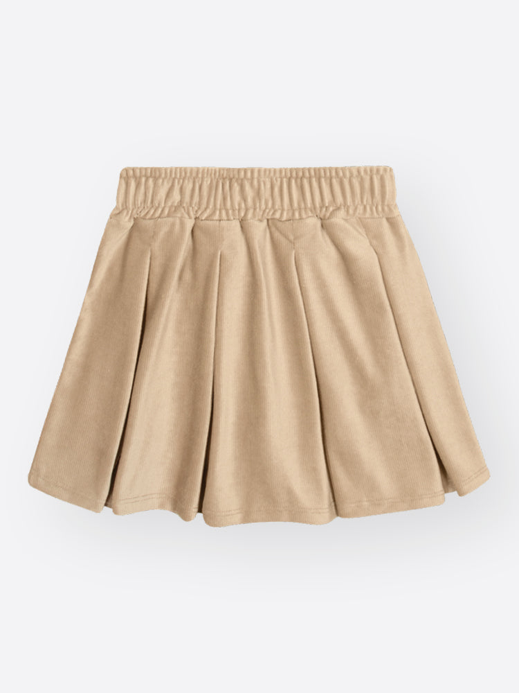 Conjunto Infantil Cinti Inverno com Saia Bege e Jaqueta em Pelo Carneirinho