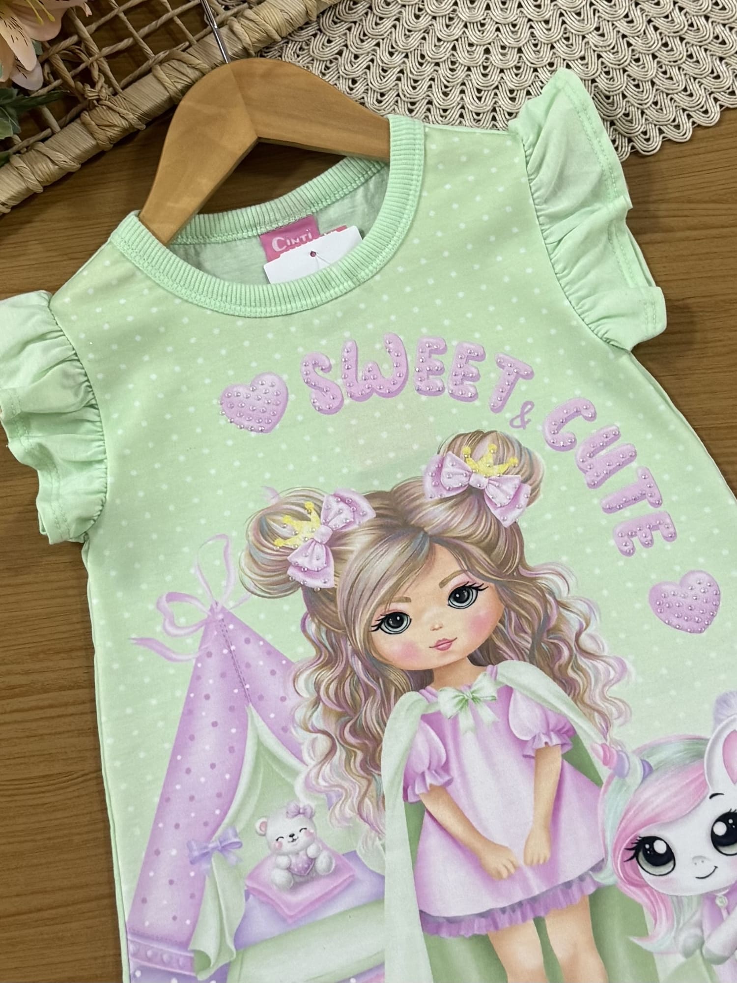 Camisola Infantil Cinti Verão Verde Menininha e Unicórnio Sweet Cute