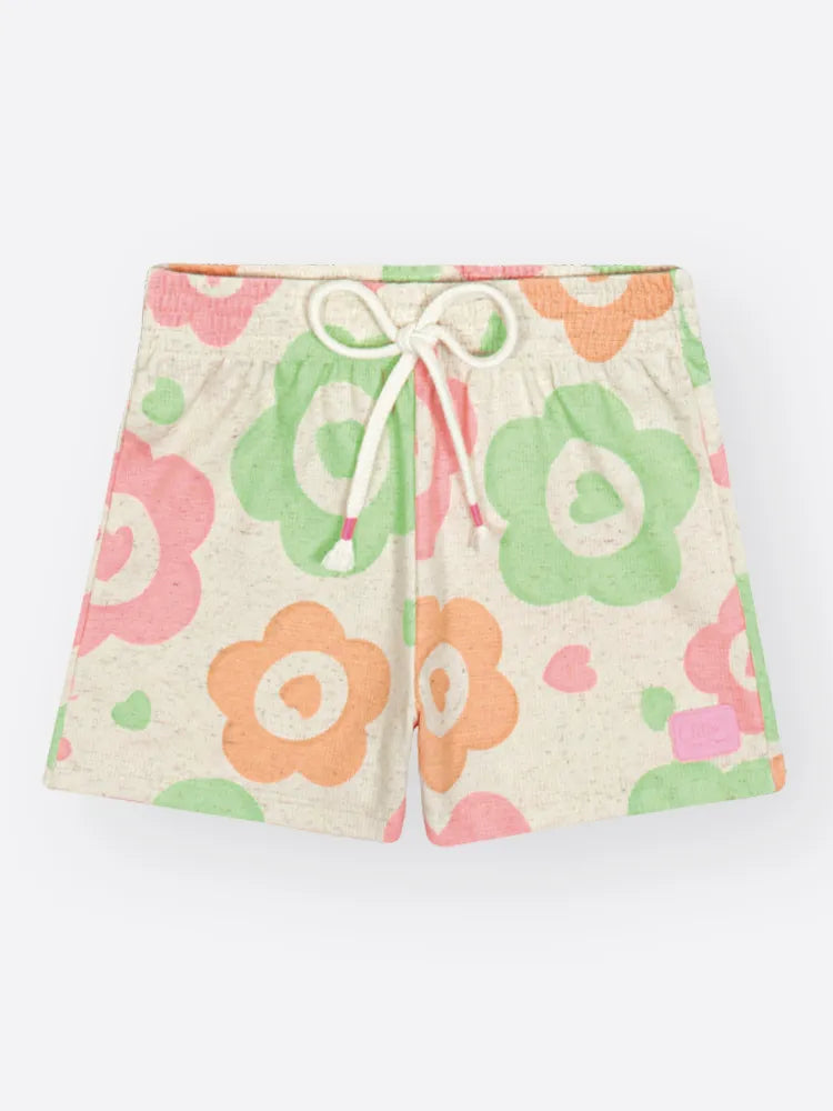Conjunto Infantil Cinti Inverno Com Shorts e Cropped Bege Flores