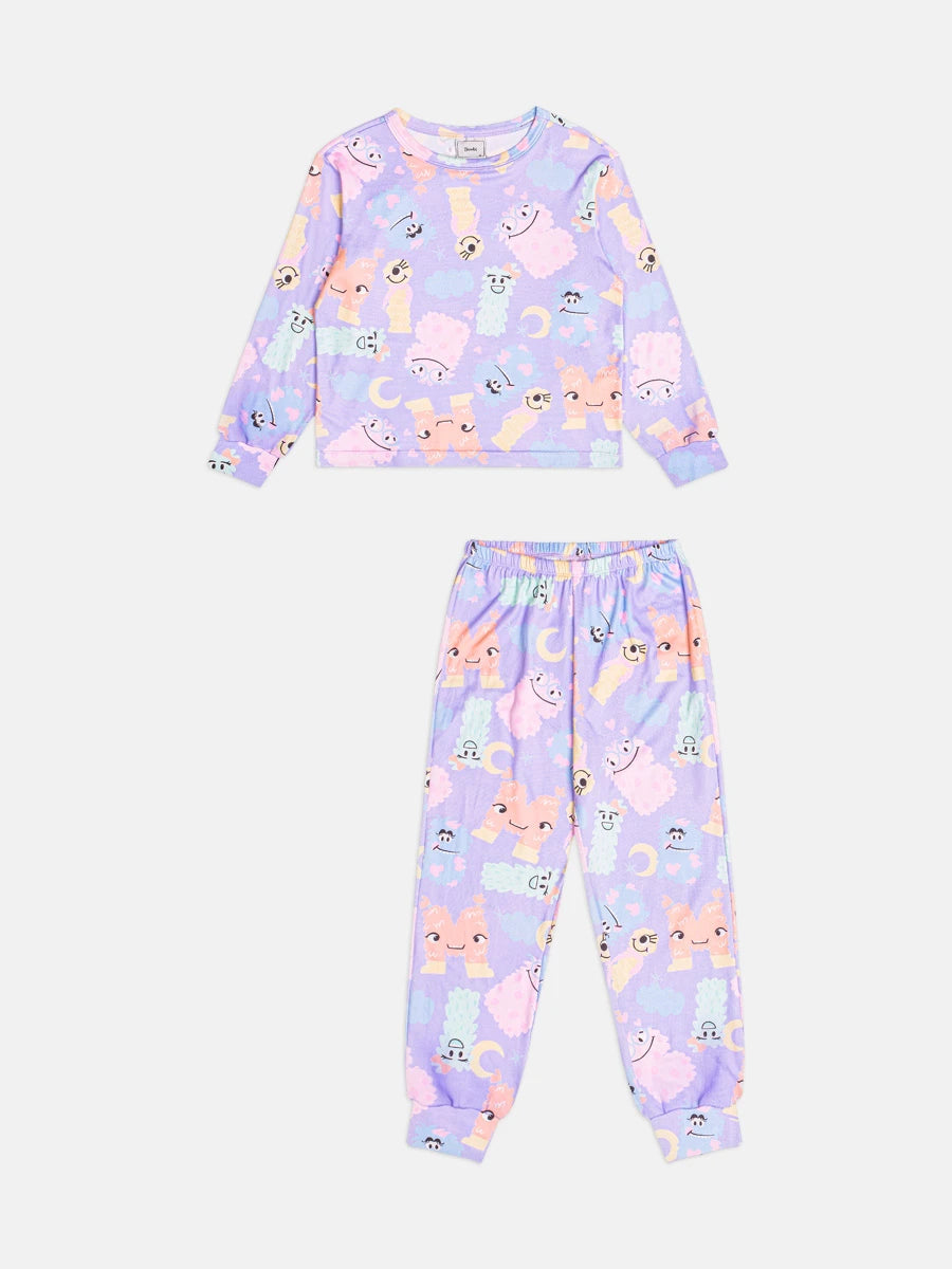 Pijama Infantil Bimbi Inverno com Calça e Blusa Manga Longa Lilás Monstrinhos