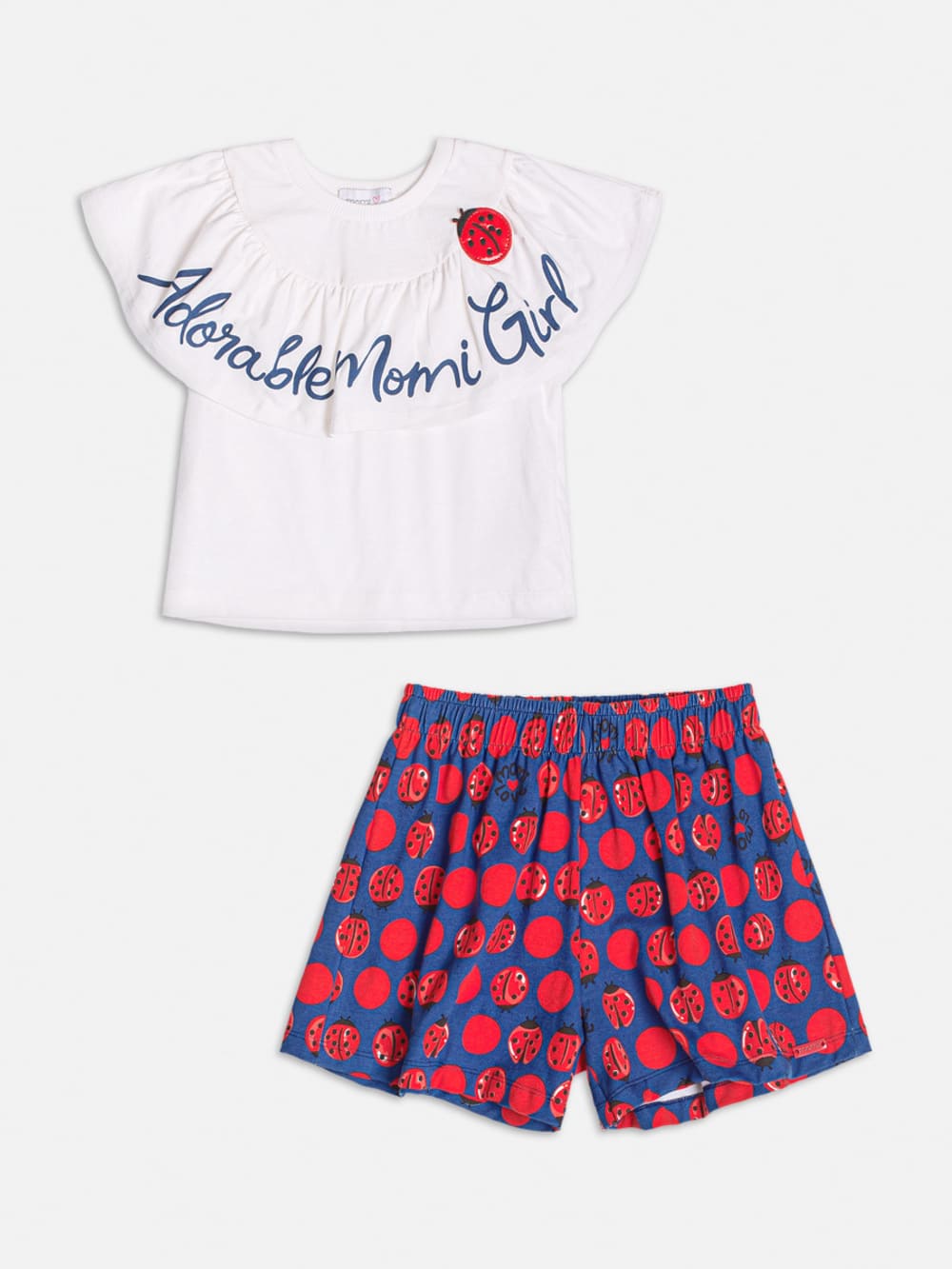 Conjunto Infantil Momi Verão Shorts Azul Joaninha e Blusa
