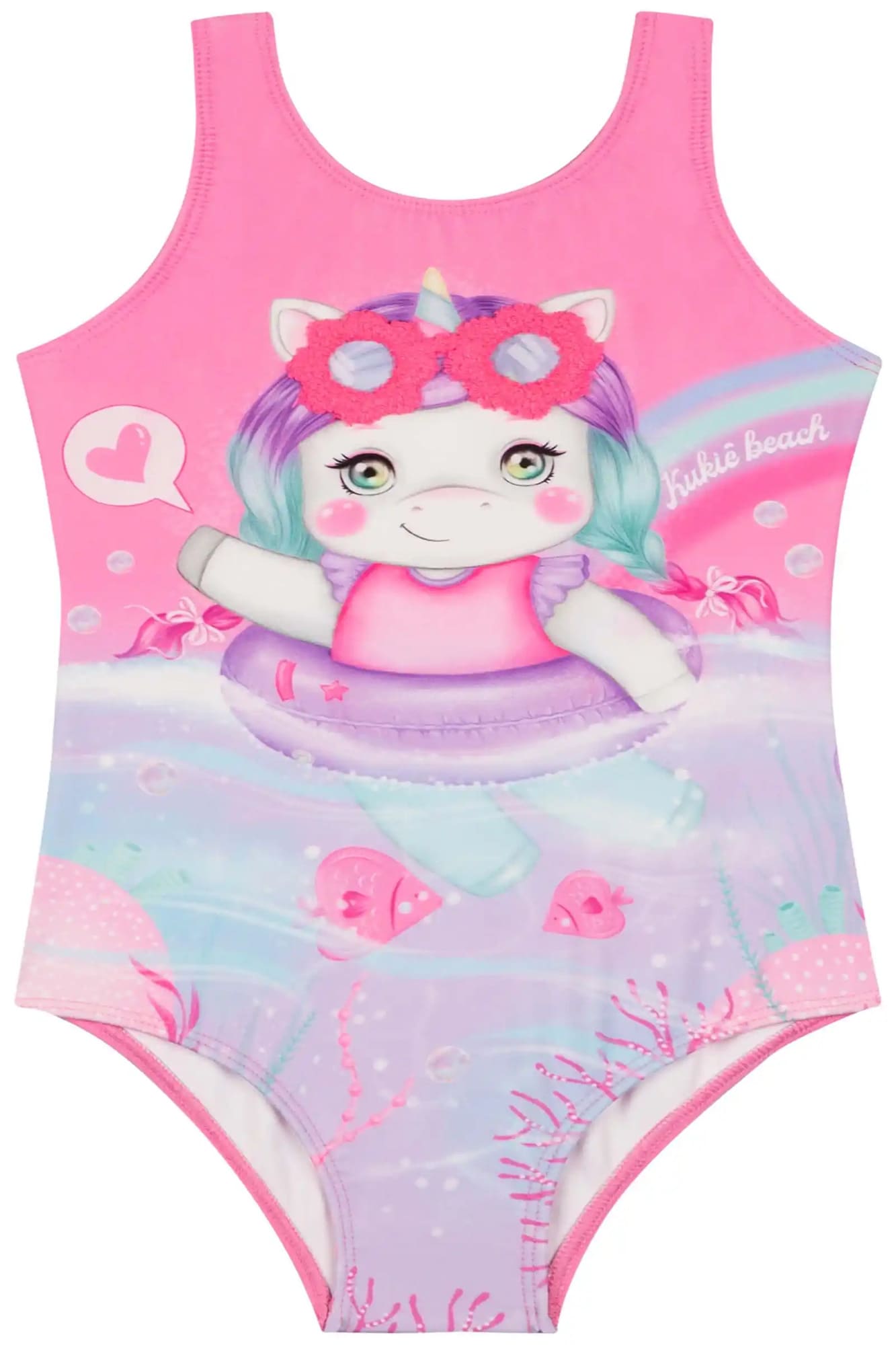 Maiô Infantil Kukiê Verão Rosa Unicórnio Fundo do Mar
