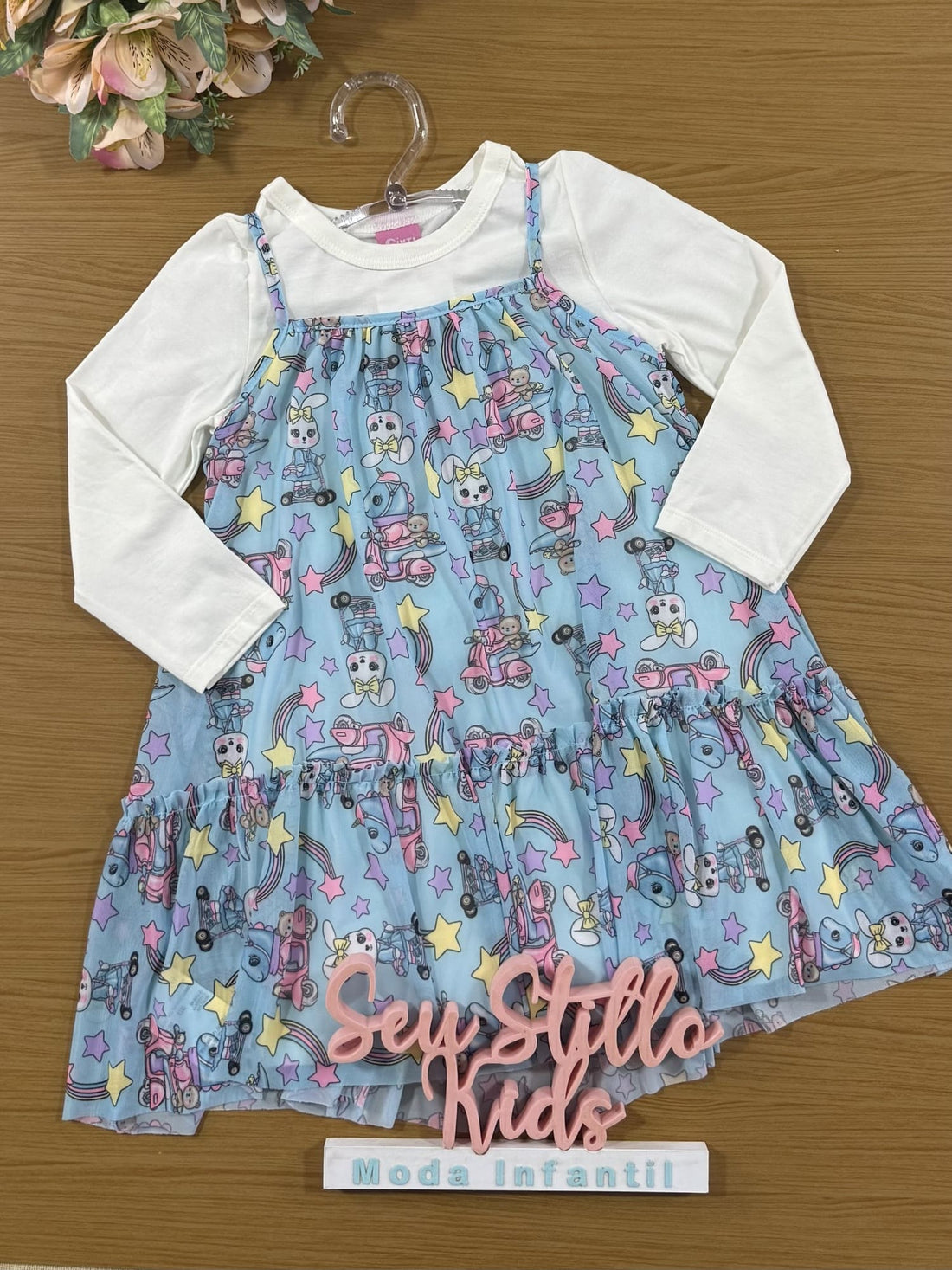 Vestido Infantil Cinti Inverno com Sobreposição Azul