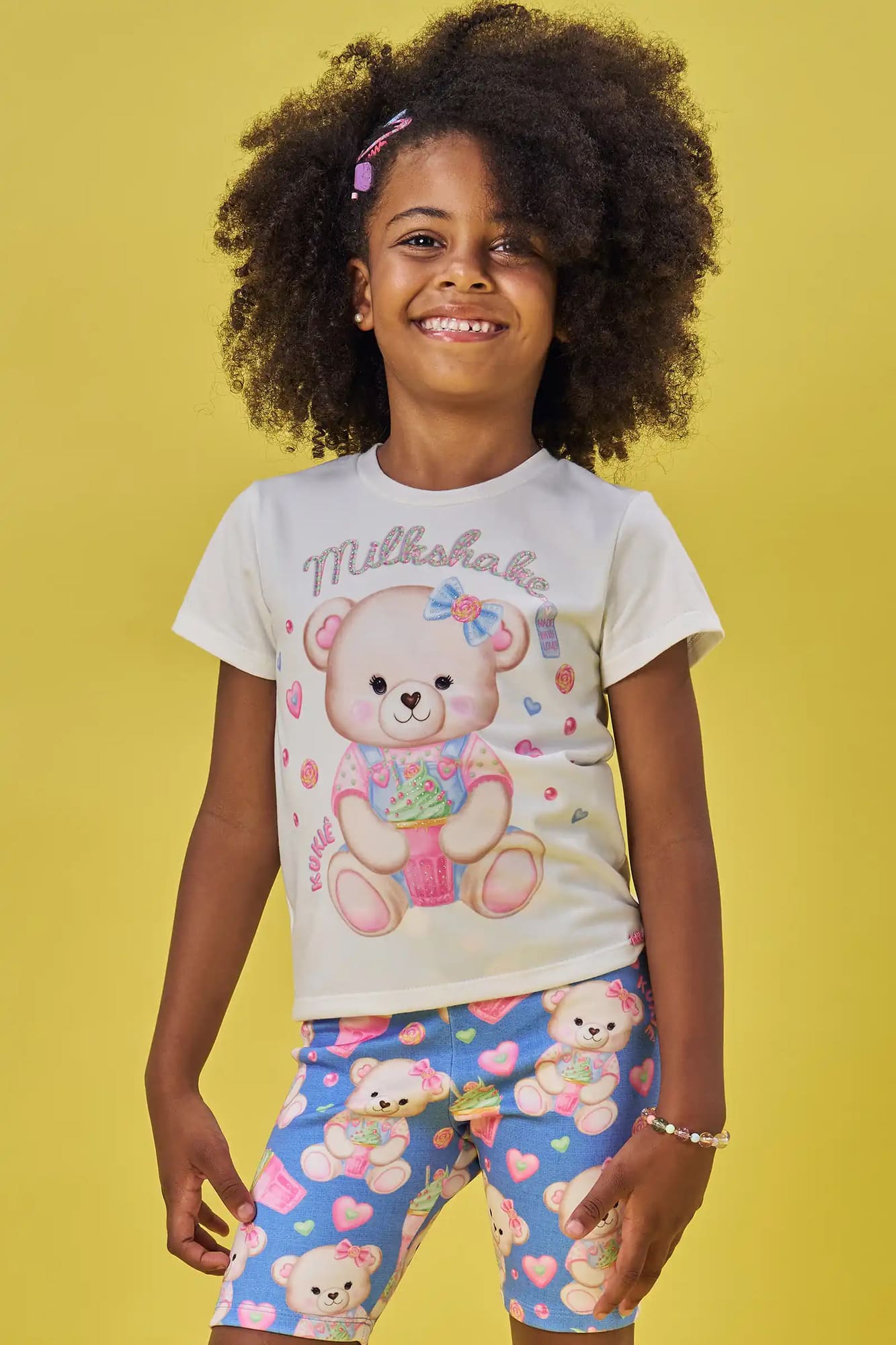 Blusa Infantil Kukiê Verão com Strass Branco Ursinha