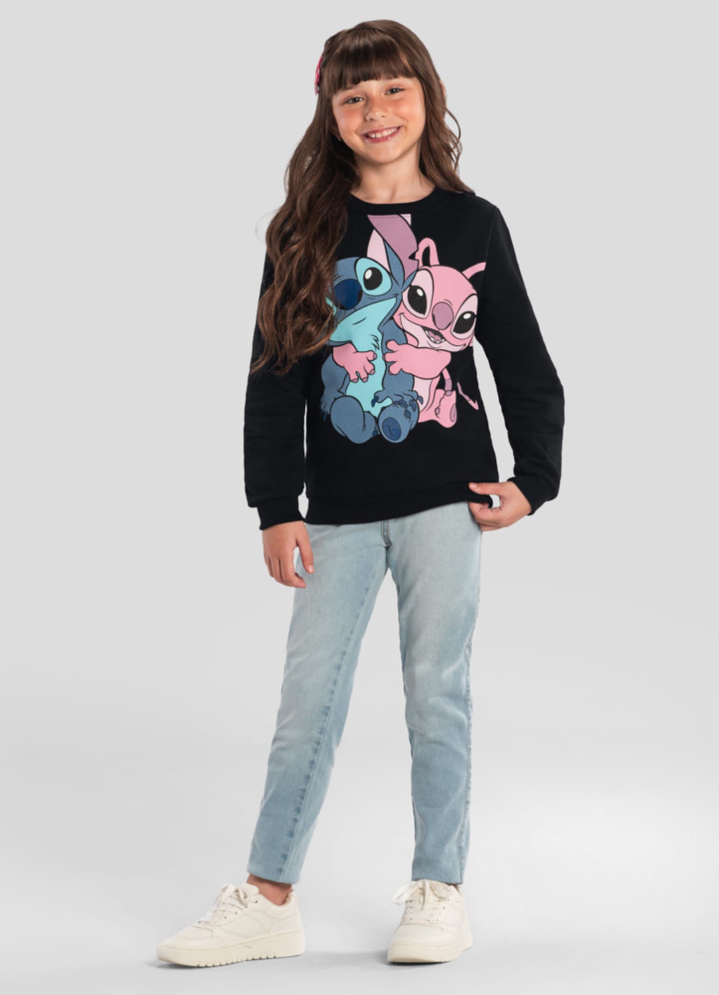 Moletom Infantil Stitch Preto Flanelado Disney Brandili