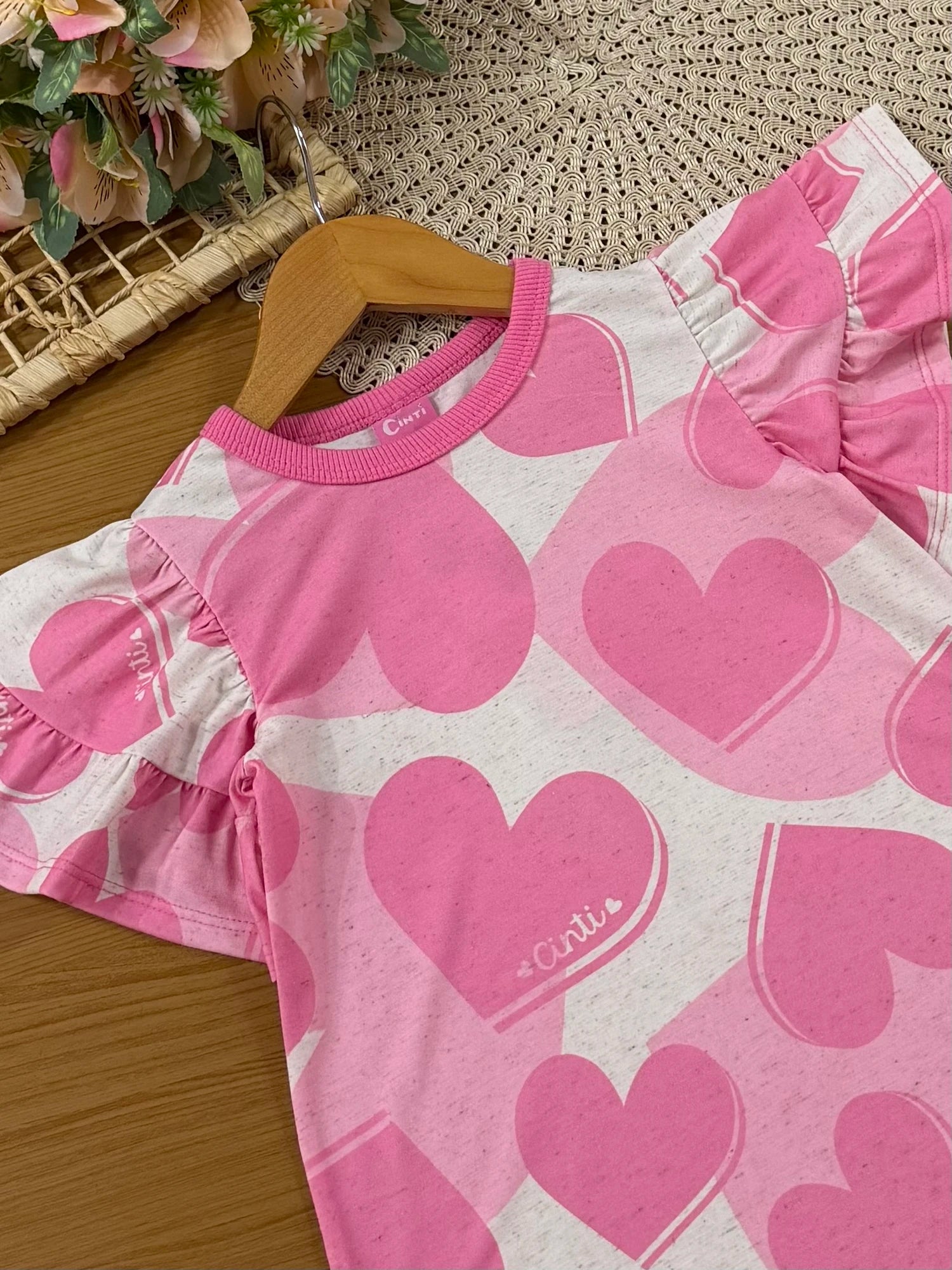 Vestido Infantil Cinti Inverno Rosa Corações