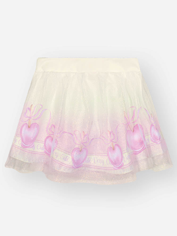 Conjunto Infantil Cinti Verão com Saia em Tule Lilás e Blusa Branca Lacinho