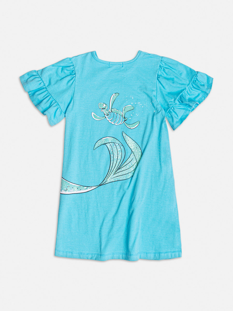Vestido Infantil Momi Verão Azul Ariel Disney