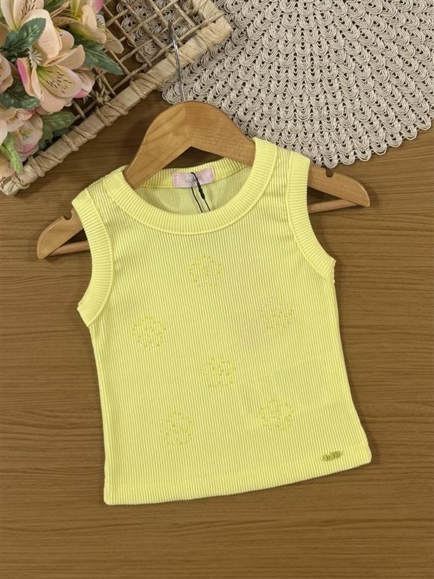 Regata Infantil Kukiê Verão Amarela com Strass