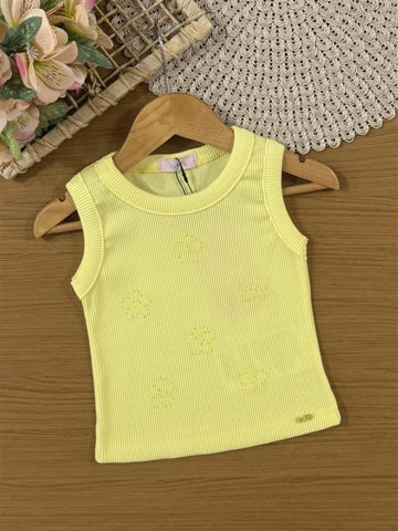 Regata Infantil Kukiê Verão Amarela com Strass