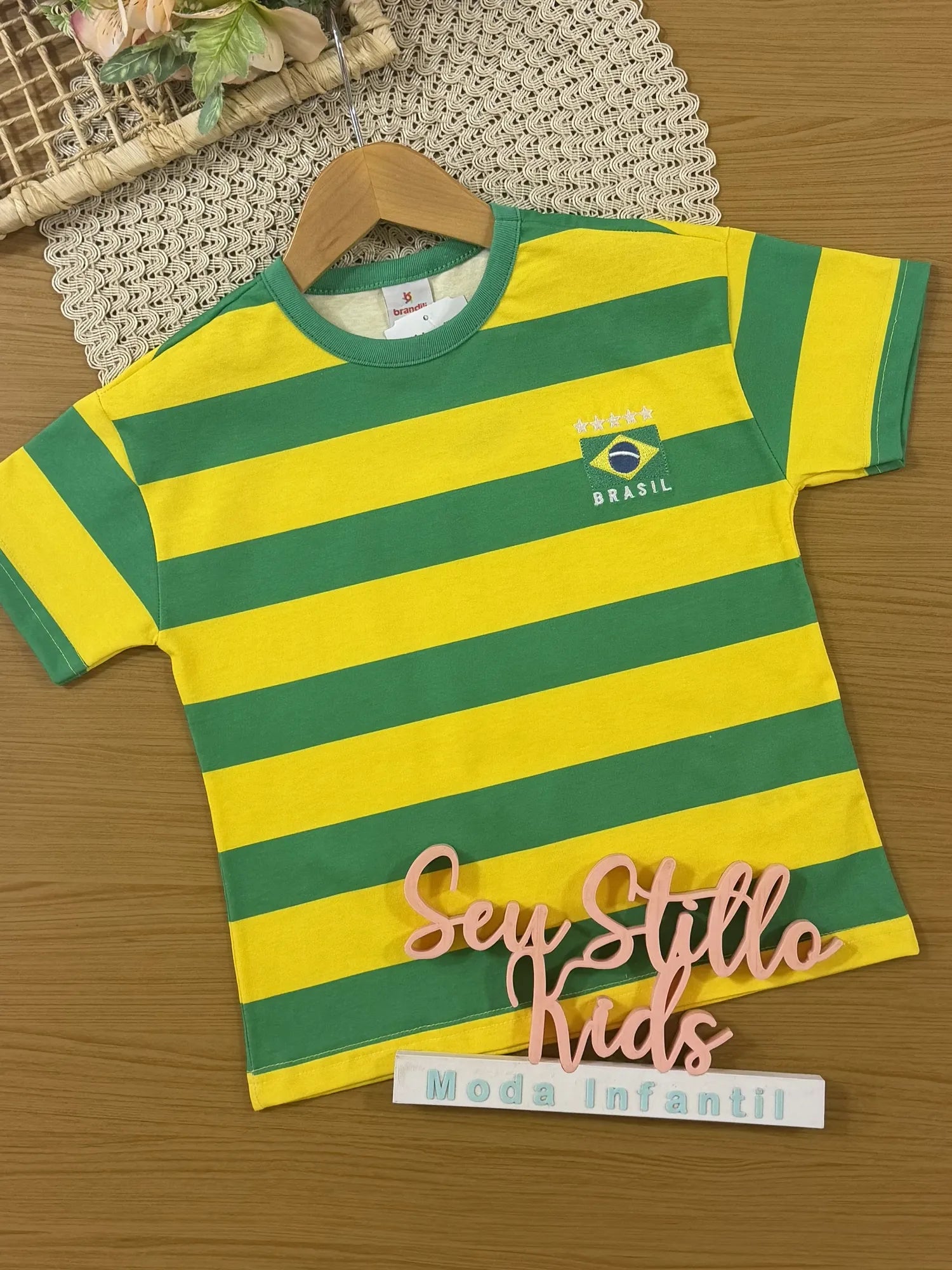 Blusa Infantil Brandili Amarela Brasil Copa do Mundo