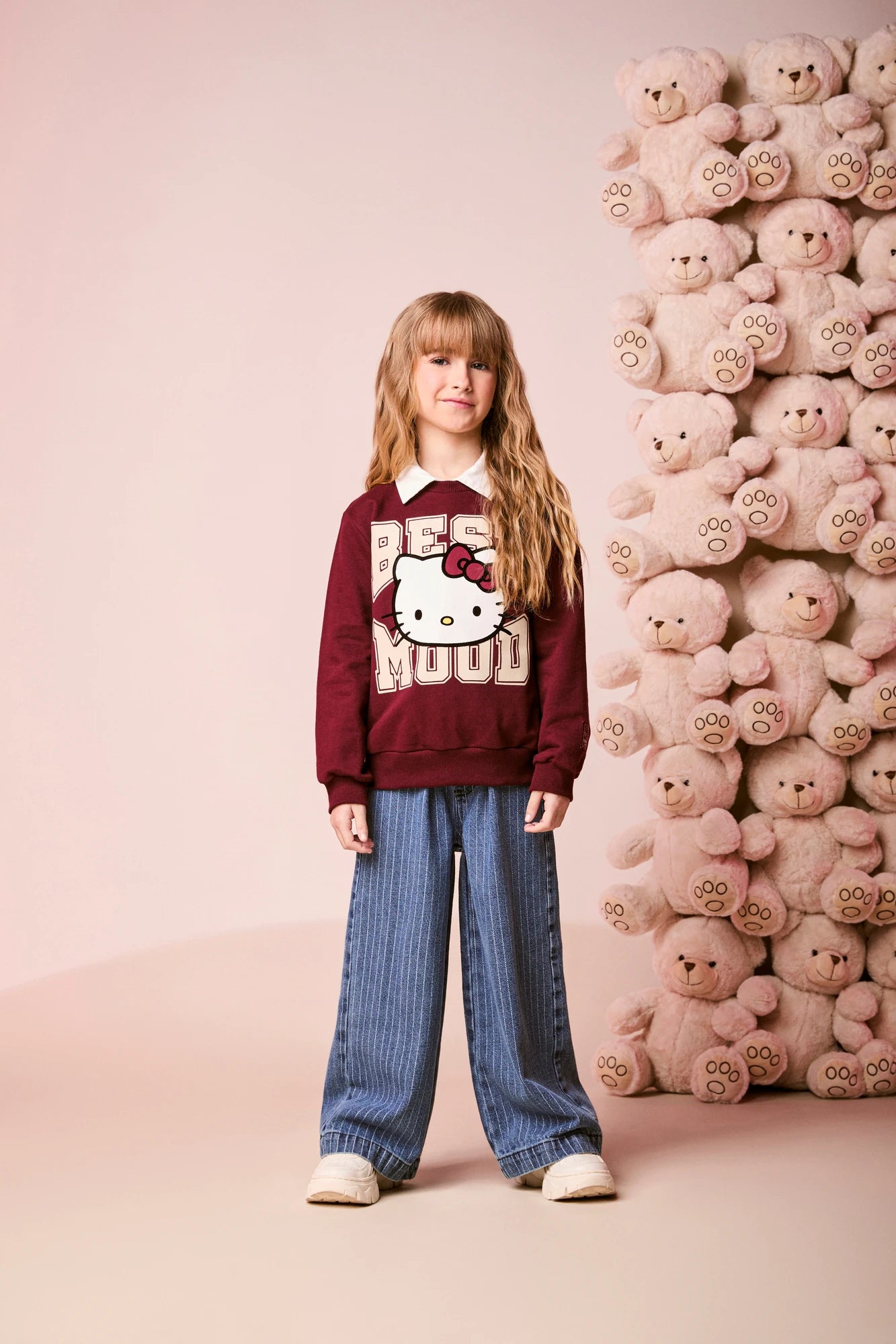 Moletom Infantil Momi Inverno sem Flanela Vinho Hello Kitty Best Mood
