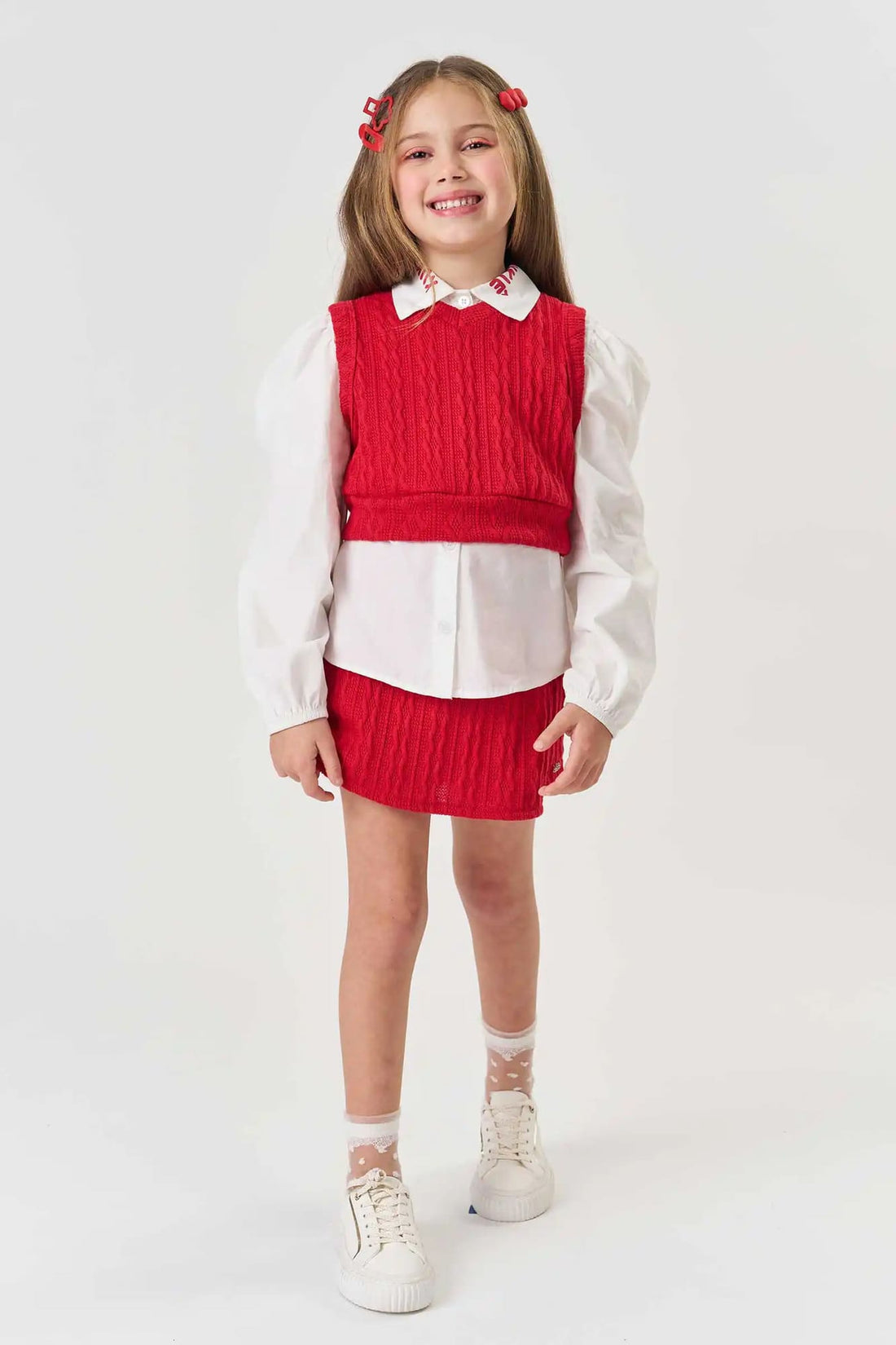 Conjunto Infantil Kukie Inverno Camisa Com Colete e Shorts Saia