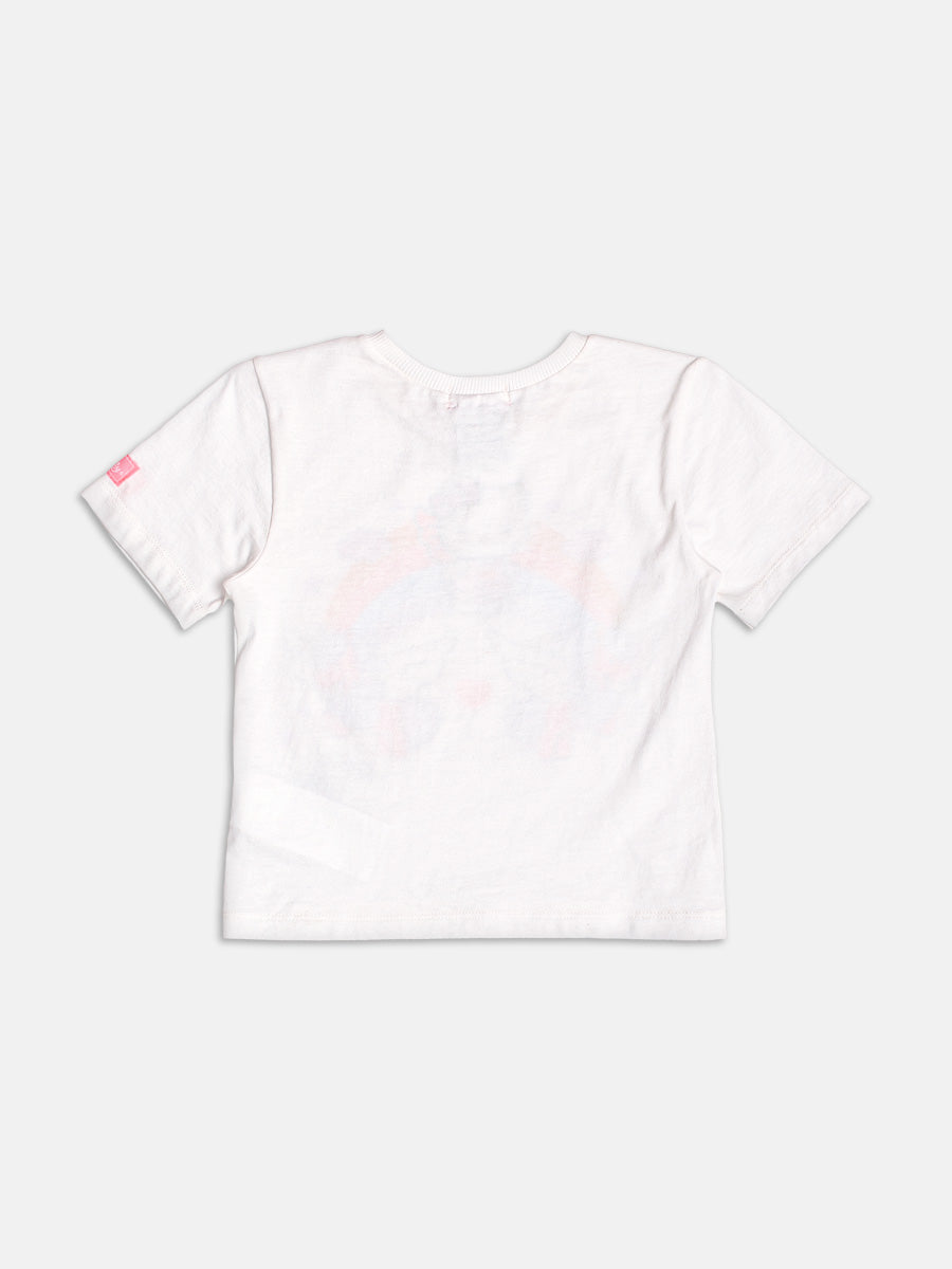 Blusa Infantil Momi Verão Branca Hello Kitty Arco-íris