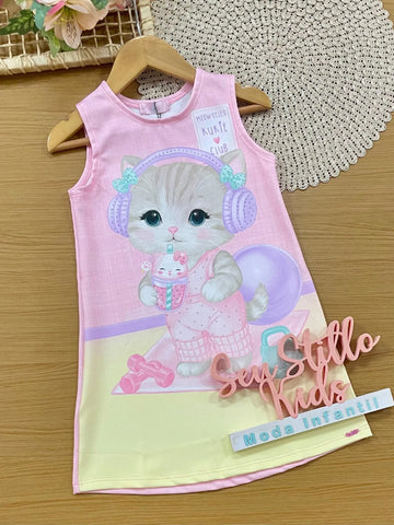 Vestido Infantil Kukiê Rosa Gatinha Fit