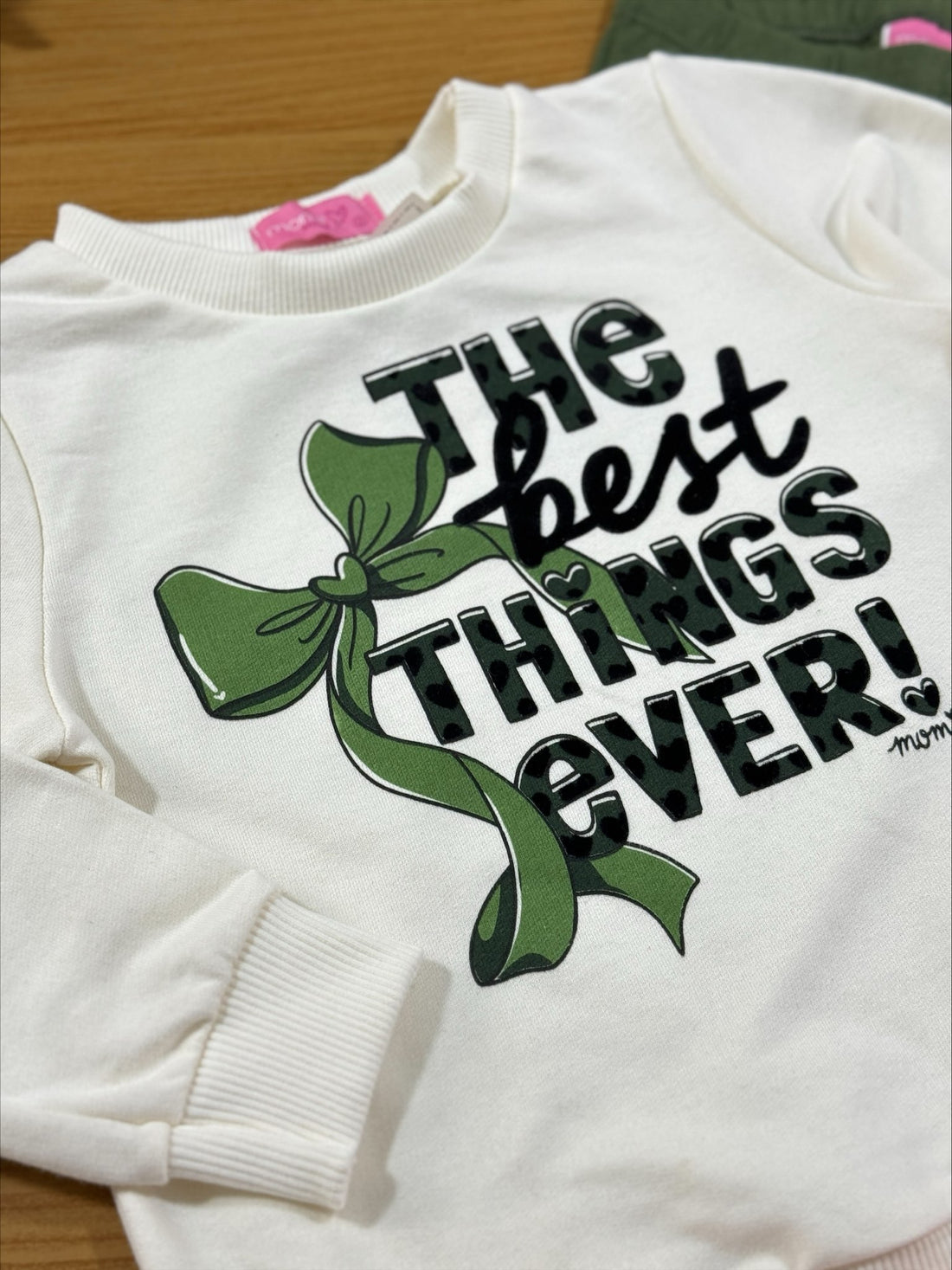 Conjunto Infantil Momi Inverno Calça Verde e Moletom Sem Flanela Lacinho