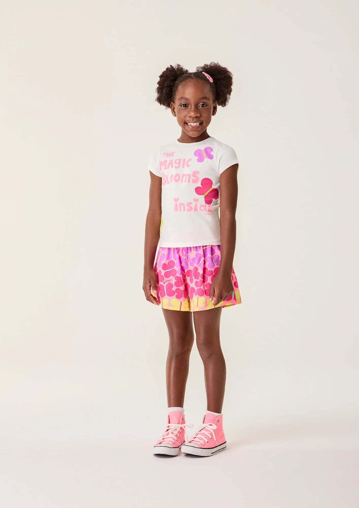Conjunto Infantil Menina Bimbi com Shorts Rosa e Blusa Branca Borboletinhas