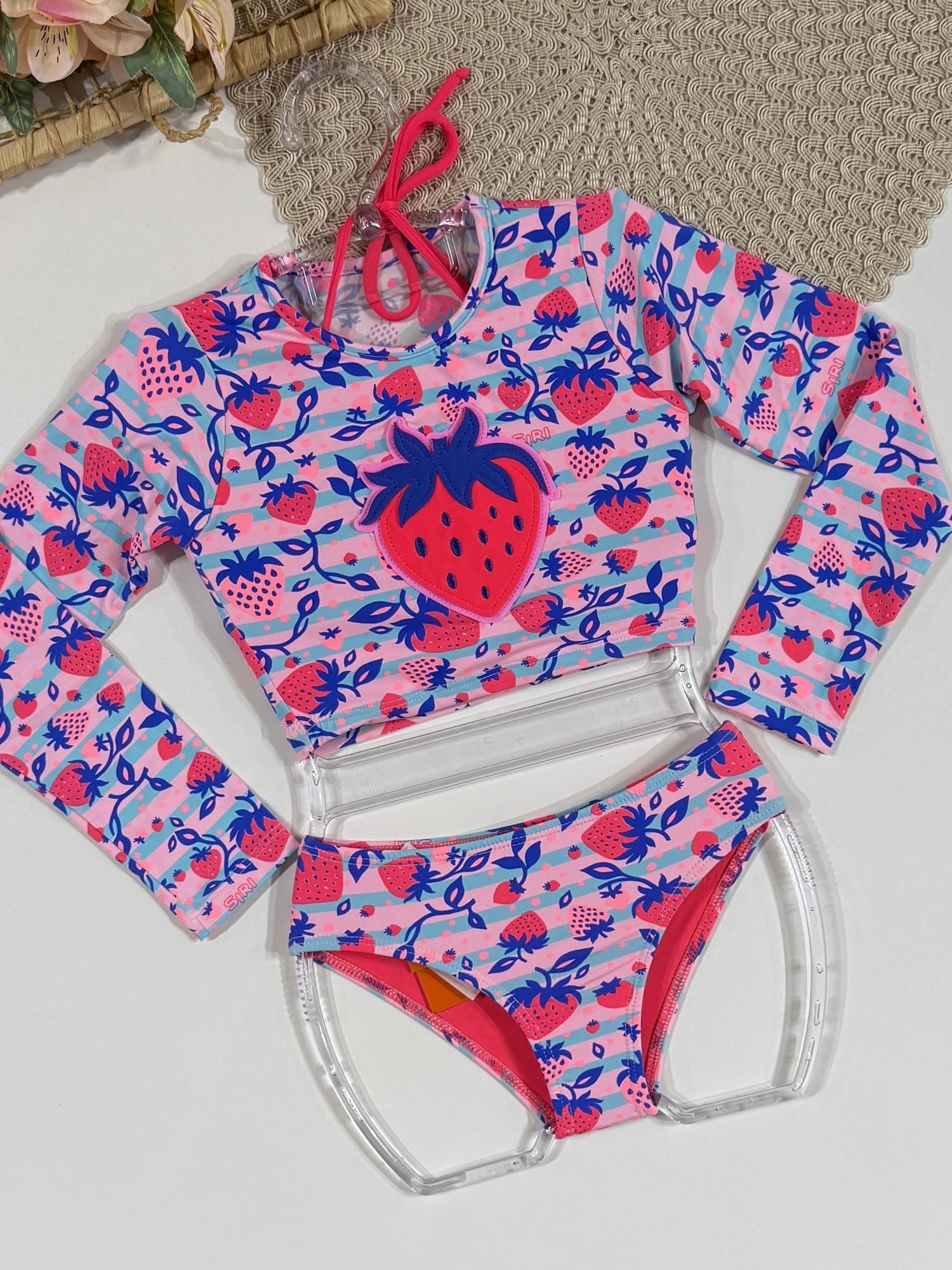 Biquíni Infantil Siri Kids  com Cropped Manga Longa Lara Morango 40242