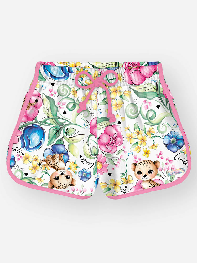 Shorts Infantil Cinti Verão Branco Oncinha Floral