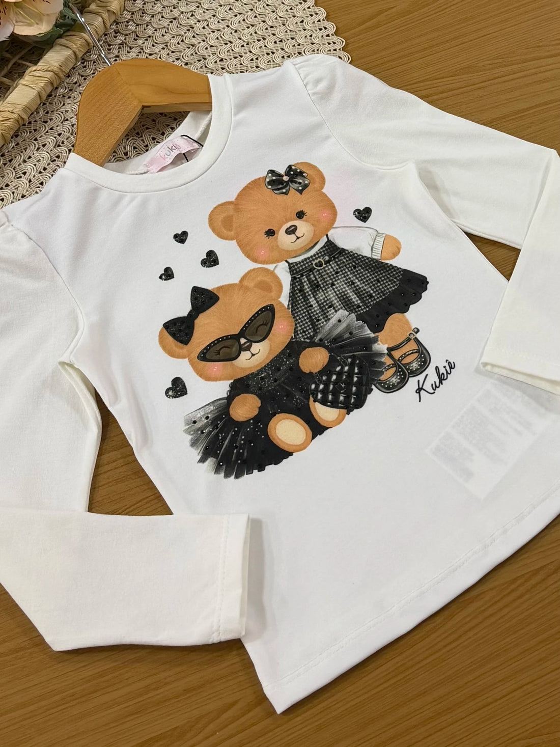 Conjunto Infantil Kukiê Inverno com Shorts Cinza e Blusa Manga Longa Ursinha Fashion