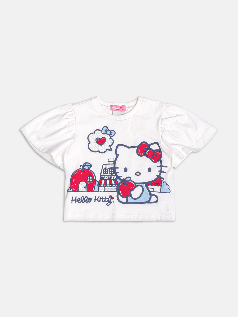 Blusa Infantil Momi Verão Branca Hello Kitty com Strass