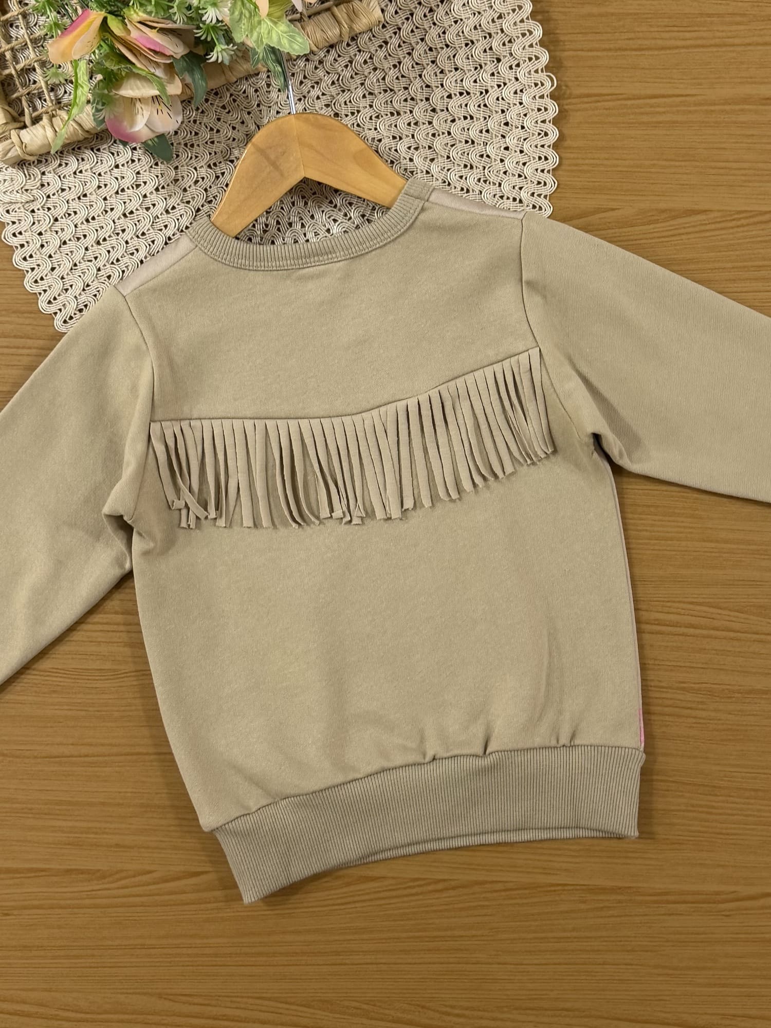 Conjunto Infantil Cinti Inverno com Calça e Moletom Flanelado Bege Ursinha Cute