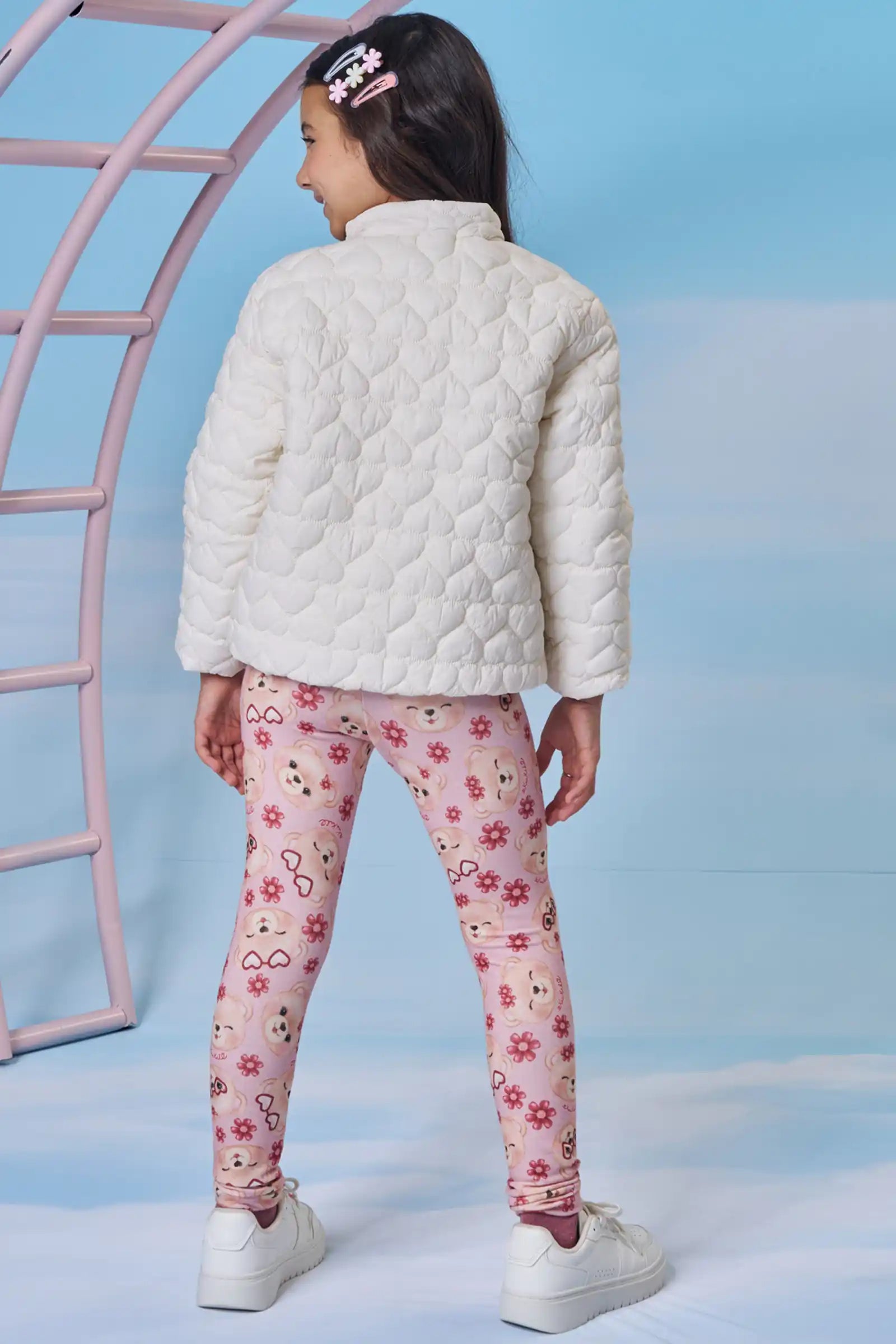 Jaqueta Infantil Kukiê Inverno Puffer Off White Corações