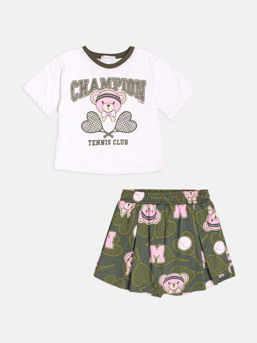 Conjunto Infantil Momi Inverno Shorts Saia Verde e Blusa Manga Curta Champion
