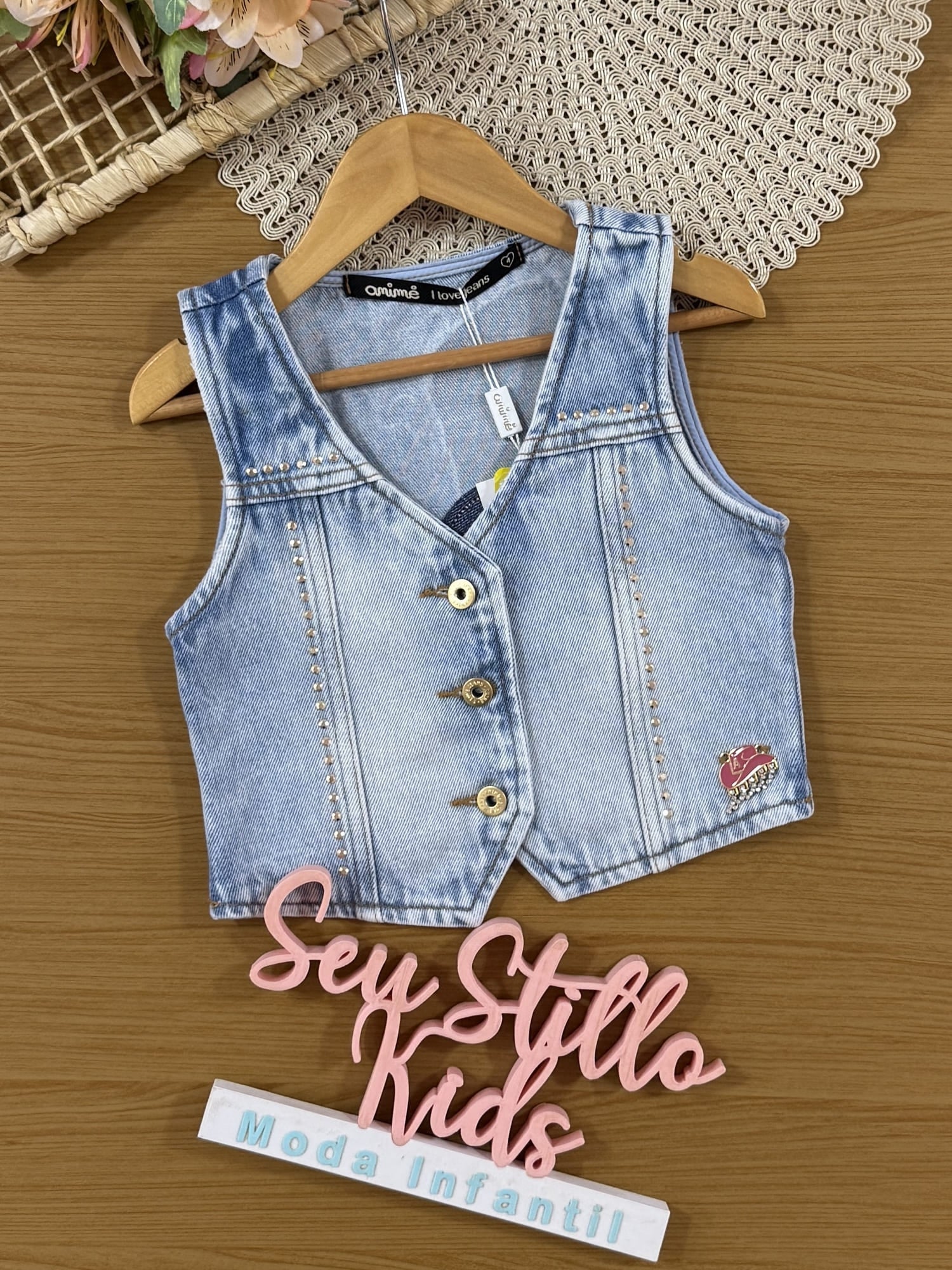 Colete Infantil Animê Verão Jeans Country Girl