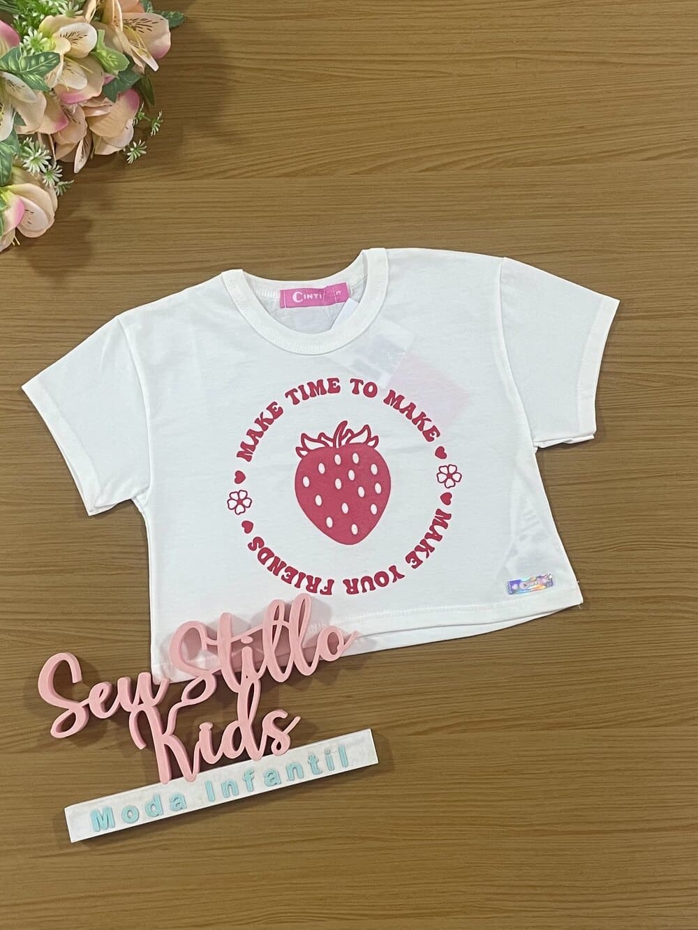 Blusa Infantil Cinti Verão Branca Moranguinho