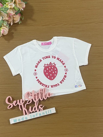 Blusa Infantil Cinti Verão Branca Moranguinho