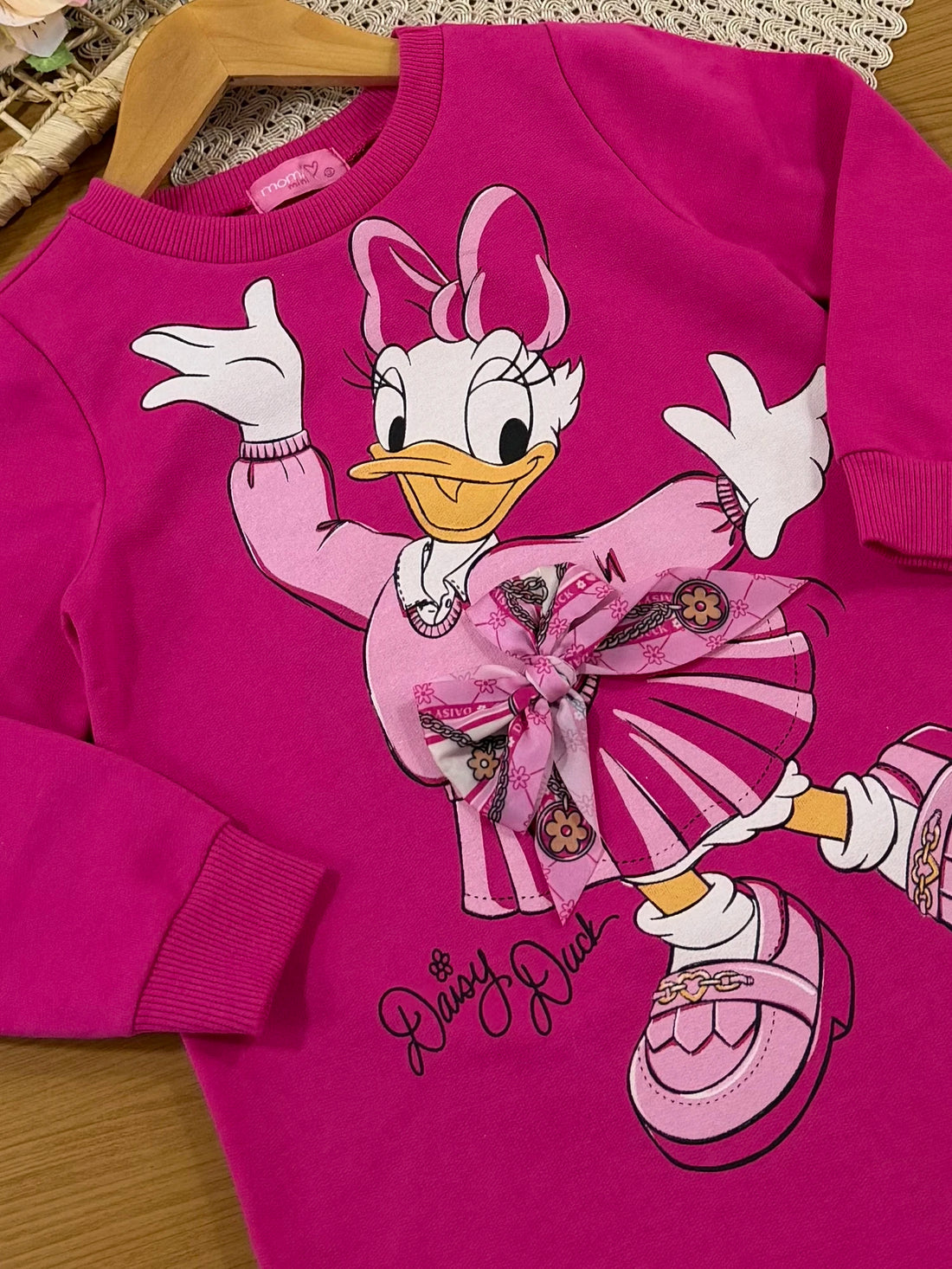Vestido Infantil Momi Inverno Rosa Daisy Duck Lacinho Disney