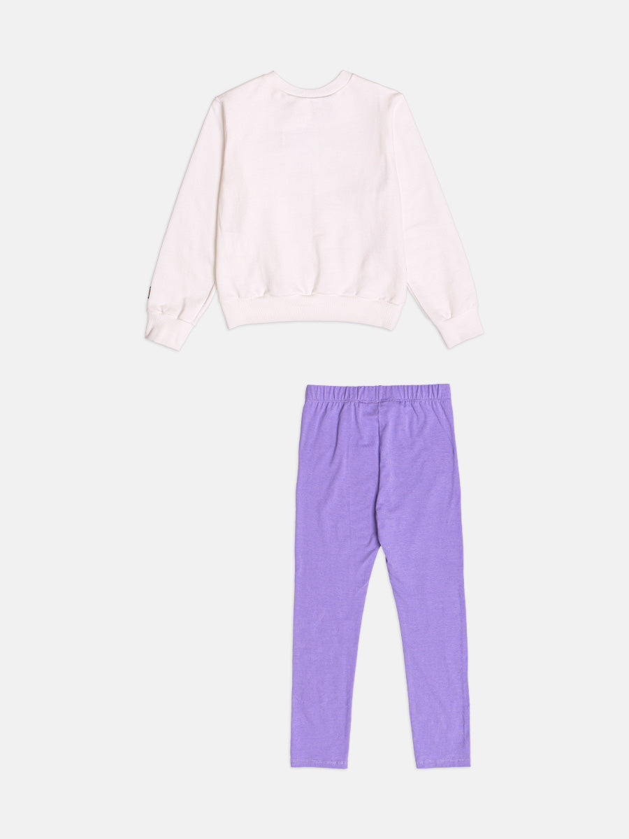 Conjunto Infantil Bimbi Inverno com Calça Legging e Moletom sem Flanela Branco Rapunzel Disney