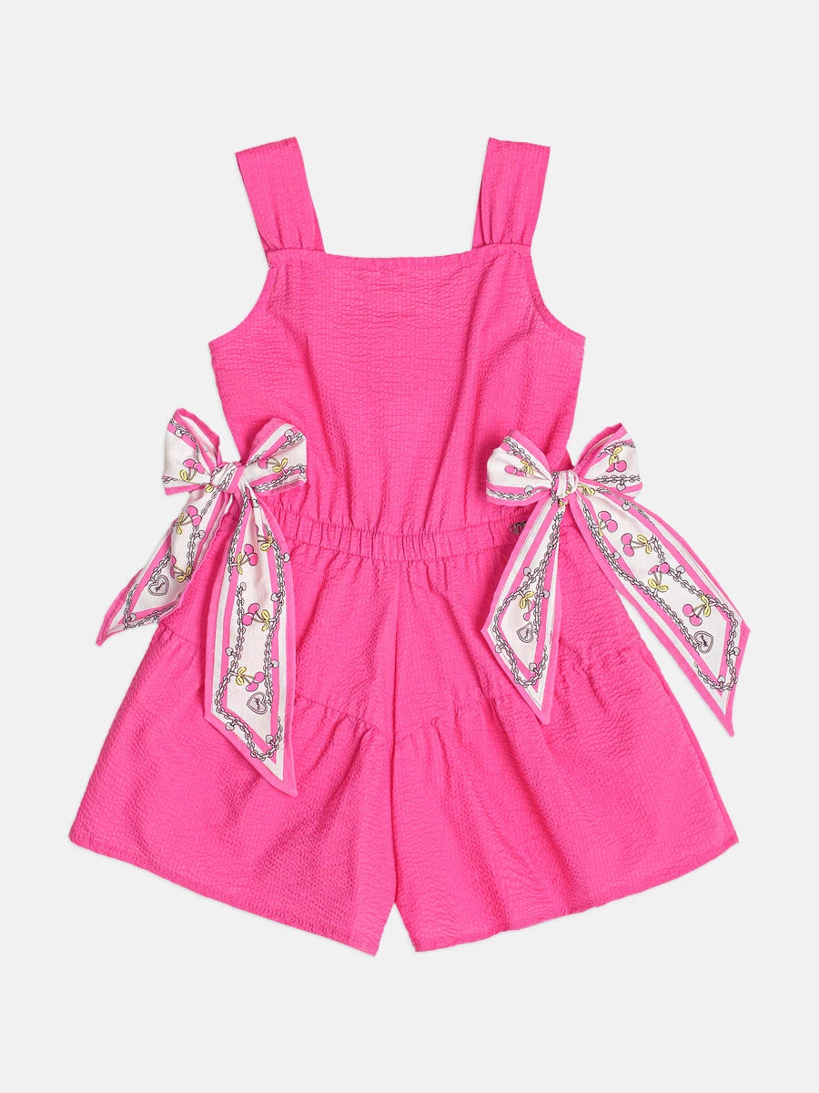 Macacão Curto Infantil Menina Momi Rosa com Laço