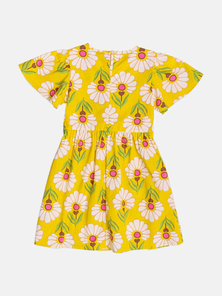 Vestido Infantil Bimbi Amarelo Florzinhas