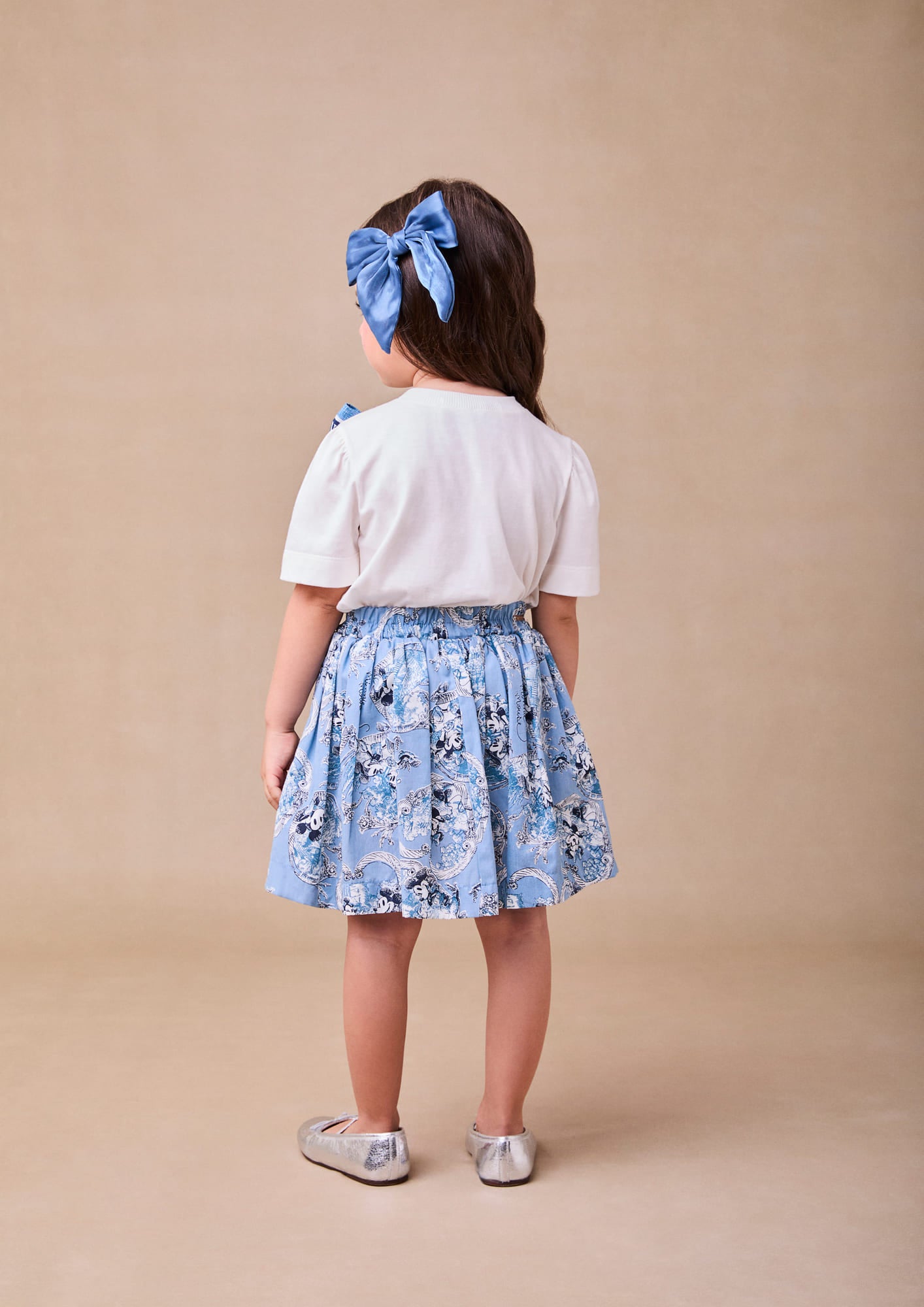 Conjunto Infantil Animê Inverno Saia Azul e Blusa Lacinho Mickey e Minnie Disney