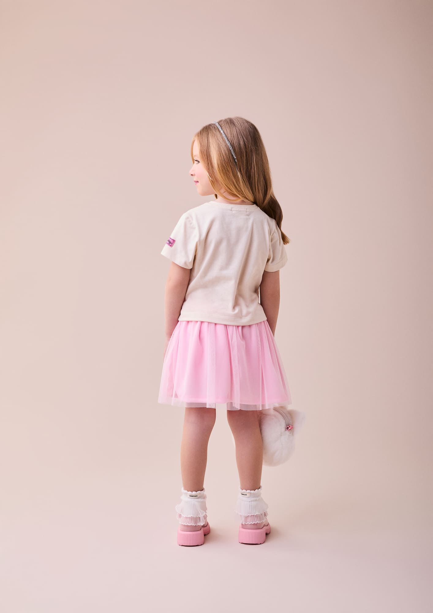 Conjunto Infantil Momi Saia Rosa Tule e Blusa Manga Curta Hello Kitty