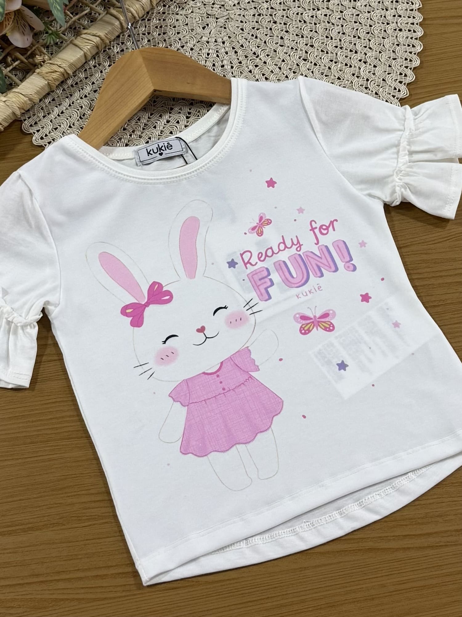 Conjunto Infantil Kukiê com Shorts Saia Lilás e Blusa Manga Curta Coelhinha