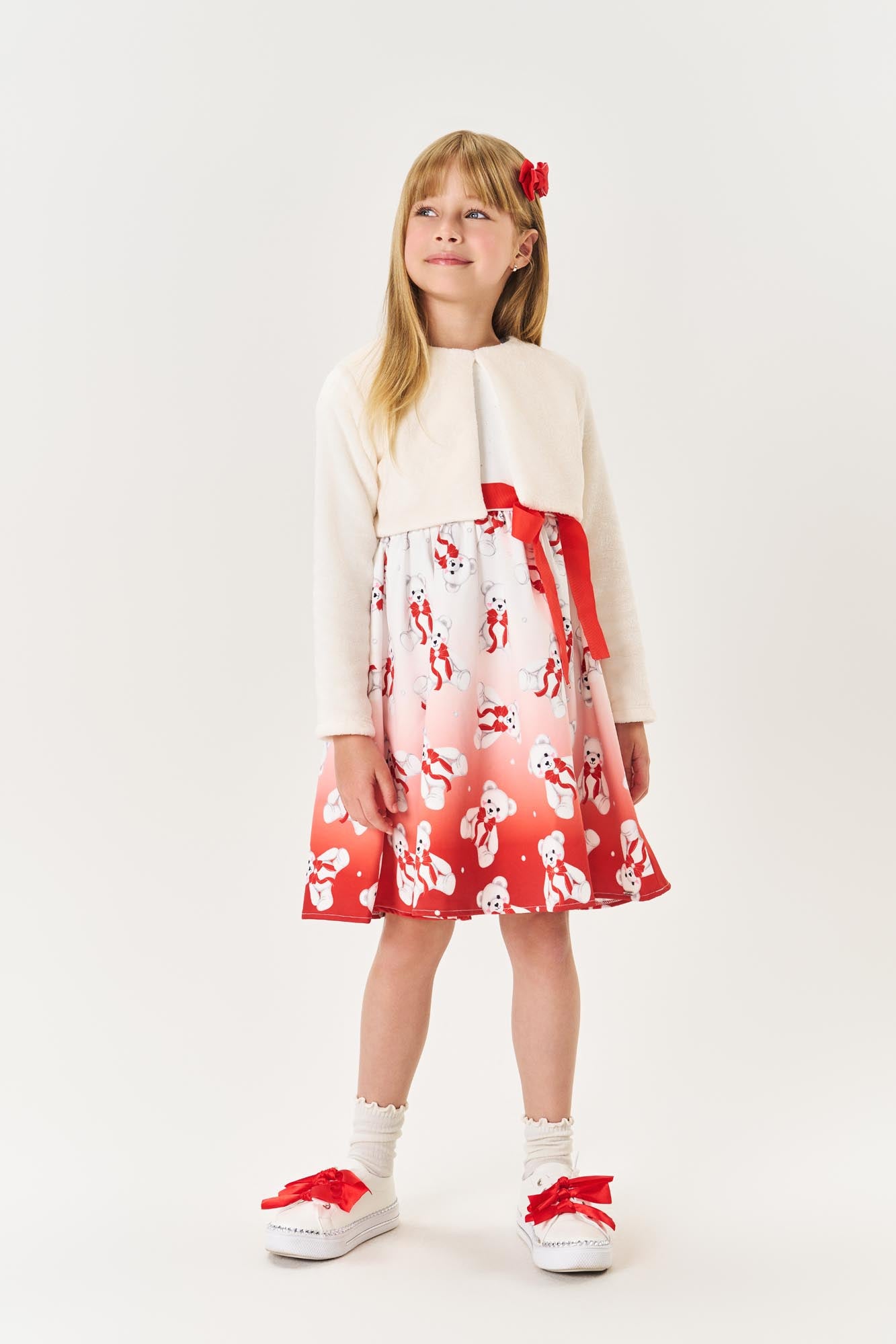 Vestido Infantil Cinti Inverno Ursinho com Bolero